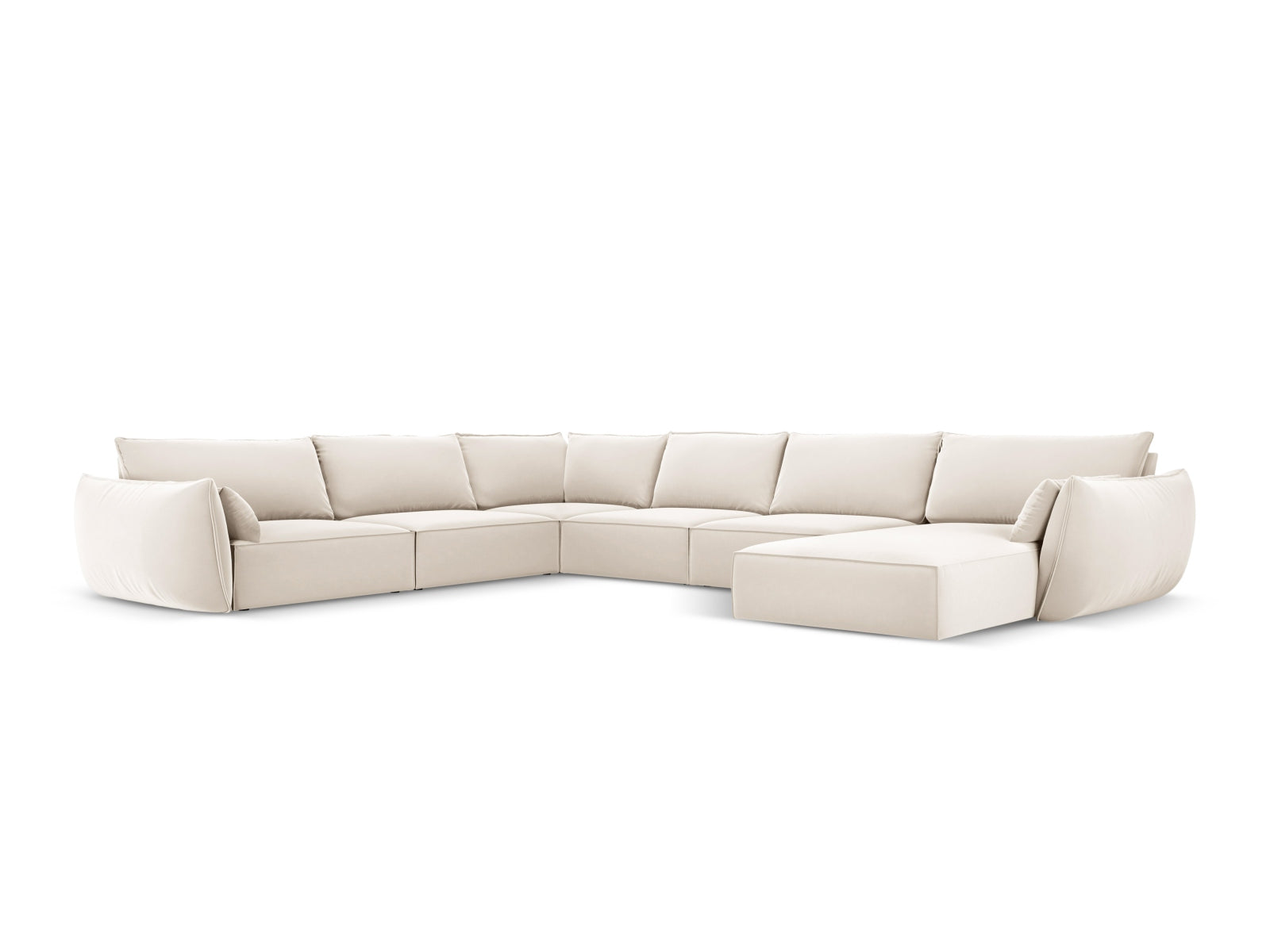 Kaelle Velour Panoramic Ecksofa links 8 Sitzer in Light Beige-Bluvel präsentiert im Onlineshop von KAQTU Design AG. Ecksofa links ist von Micadoni