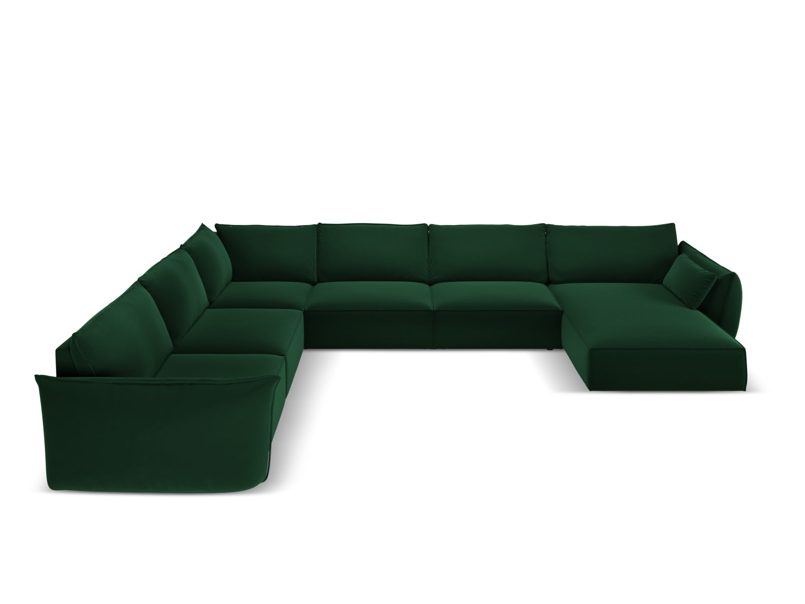 Elegantes Kaelle Velour Panoramic Ecksofa links in sattem Bottle Green, ideal für stilvolle Wohnräume und gesellige Abende.