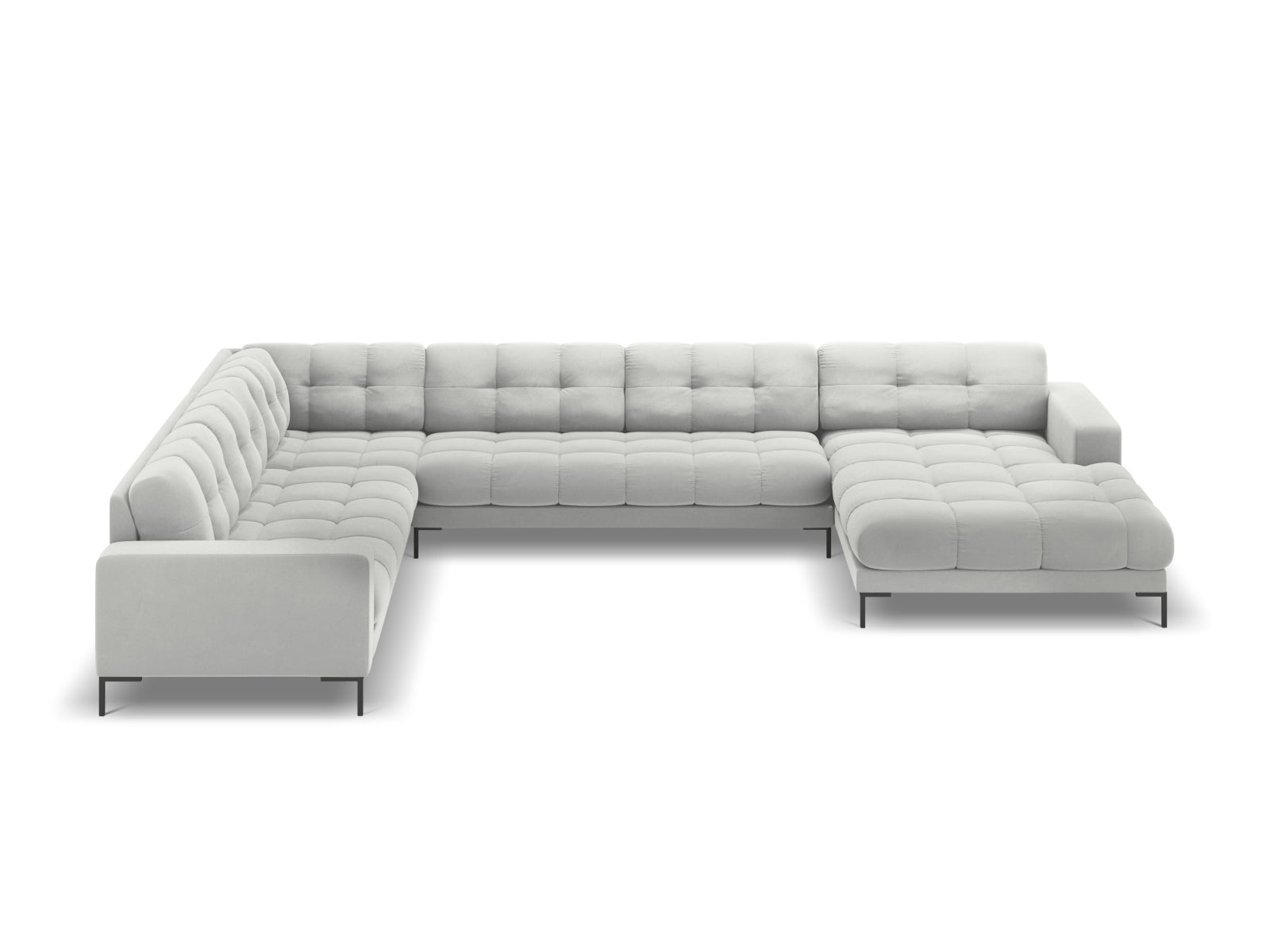 Luxuriöses Mamaia Velour Panoramic Ecksofa links in edlem Silver/Schwarz-Bluvel, perfekt für großzügige und stilvolle Wohnlandschaften.