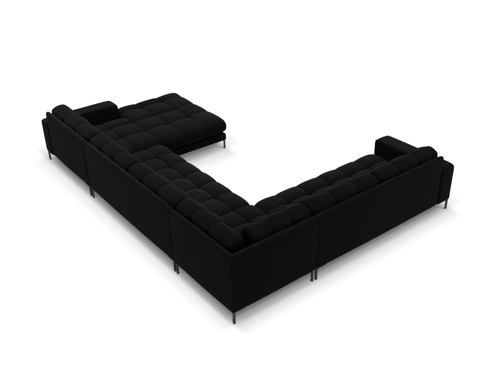 Elegantes Mamaia Velour Panoramic Ecksofa links in zeitlosem Schwarz, ideal für gesellige Abende und modernes Wohndesign.