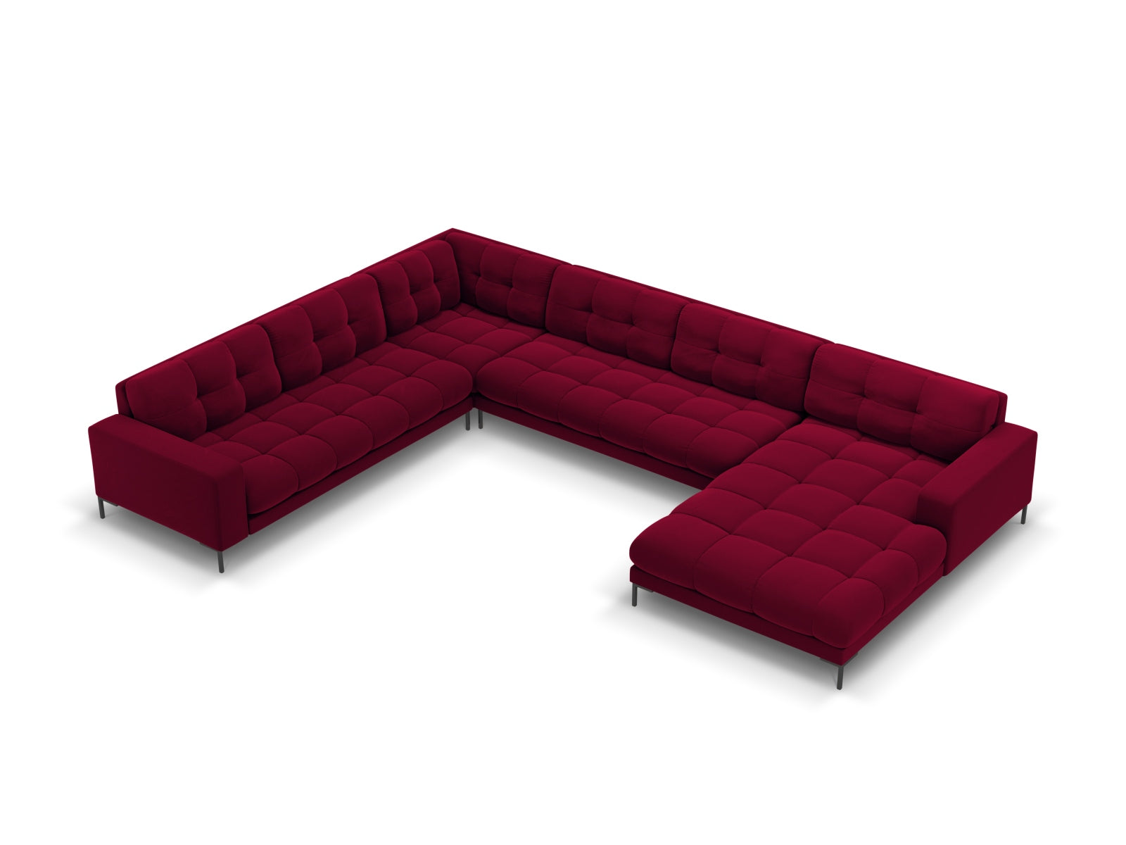 Mamaia Velour Panoramic Ecksofa links 7 Sitzer in Red/Schwarz-Bluvel präsentiert im Onlineshop von KAQTU Design AG. Ecksofa links ist von Micadoni