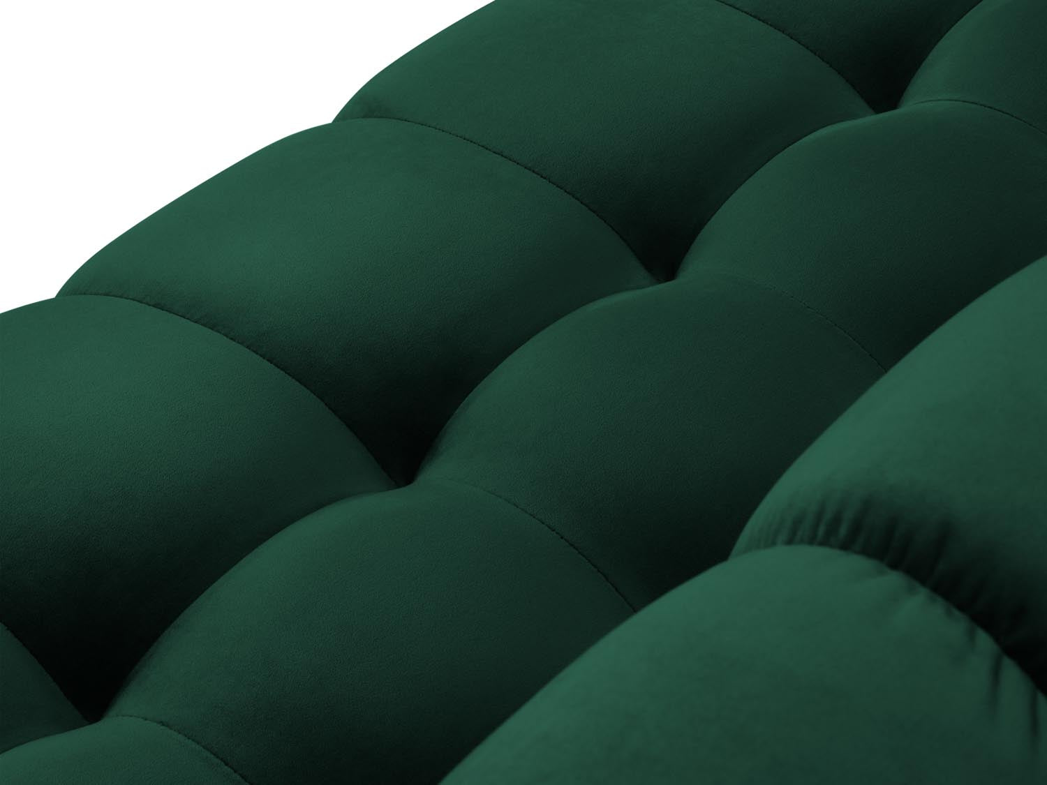 Luxuriöses Mamaia Velour Panoramic Ecksofa links in edlem Flaschengrün, perfekt für moderne Wohnräume und gemütliche Abende.