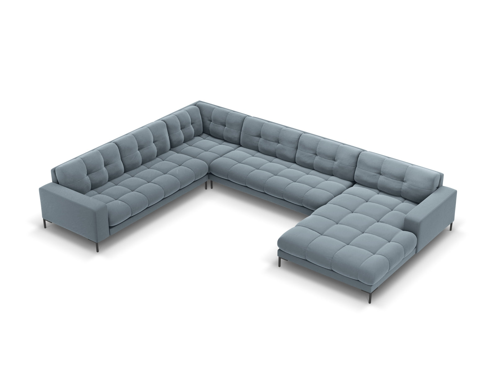 Mamaia Velour Panoramic Ecksofa links 7 Sitzer in Light Blue/Schwarz-Bluvel präsentiert im Onlineshop von KAQTU Design AG. Ecksofa links ist von Micadoni