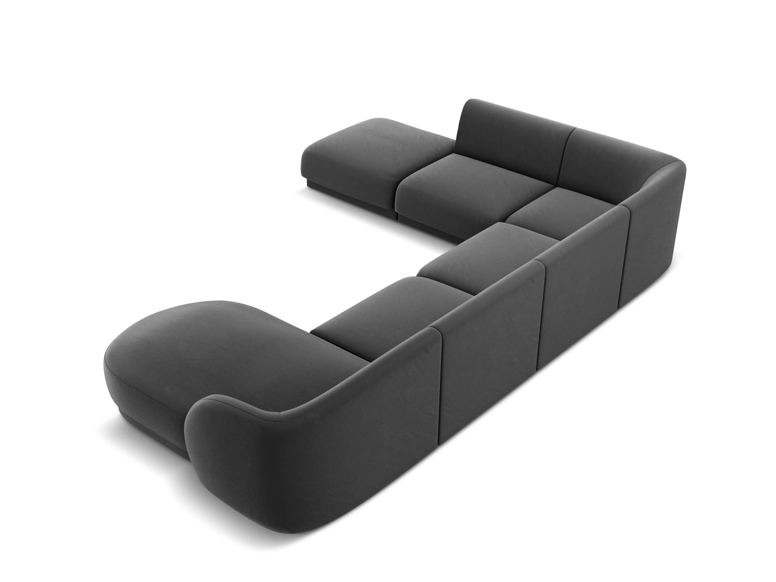 Elegantes Miley Velour Panoramic Ecksofa links in modernem Grau-Blau, ideal für gemütliche Abende und stilvolle Einrichtung.