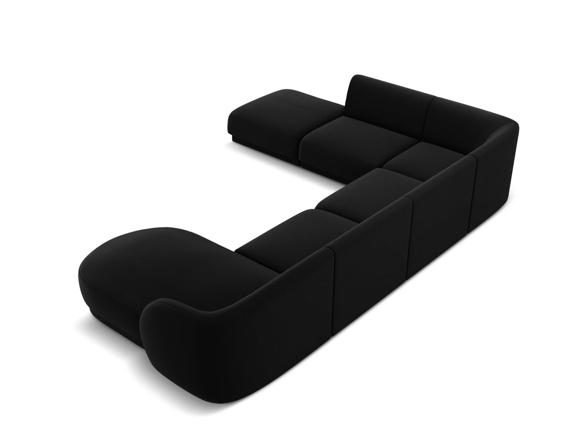Miley Velour Panoramic Ecksofa links 6 Sitzer in Black-Bluvel präsentiert im Onlineshop von KAQTU Design AG. Ecksofa links ist von Micadoni