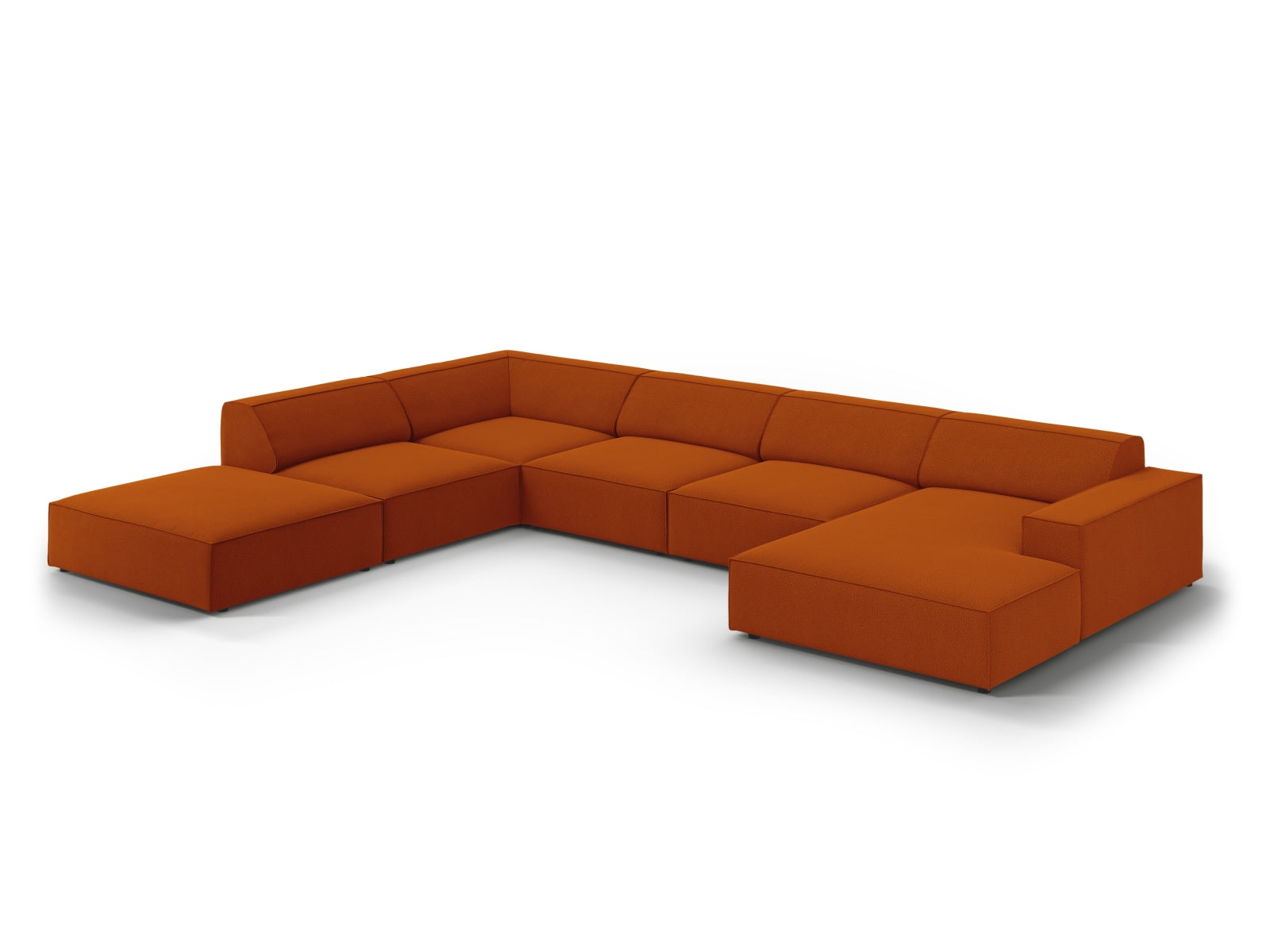 Modulares Ecksofa Jodie in warmem Terracotta, 7-Sitzer für großzügige Wohnlandschaften, stilvoll und bequem von Micadoni.