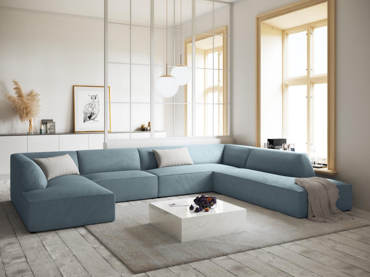 Ruby Panoramic Ecksofa rechts 7 Sitzer in Light Blue-Scala präsentiert im Onlineshop von KAQTU Design AG. Ecksofa rechts ist von Micadoni