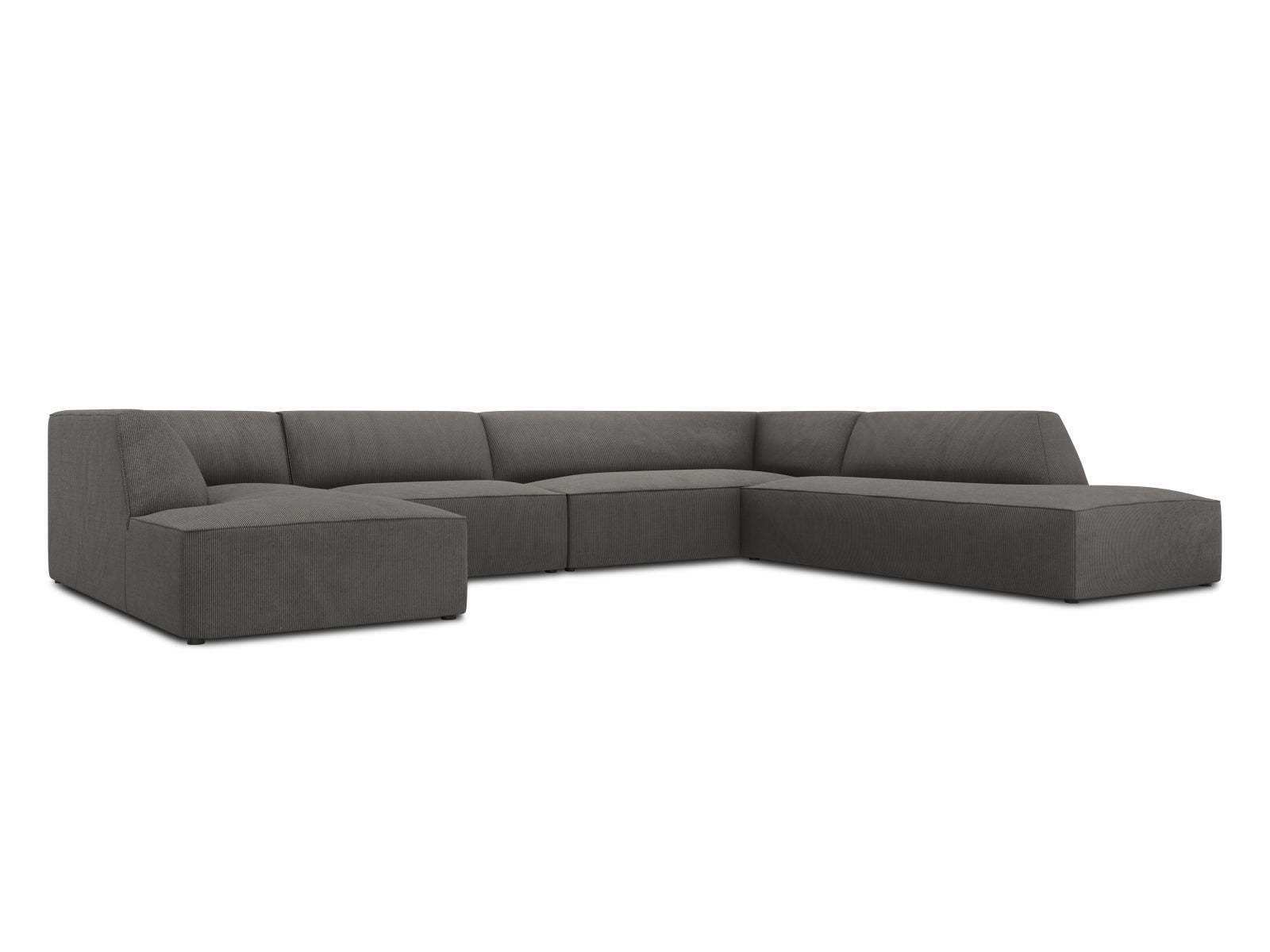 Modernes 7-Sitzer Ecksofa Ruby Panoramic rechts in edlem Dunkelgrau, ideal für gemütliche Abende und stilvolle Wohnräume.