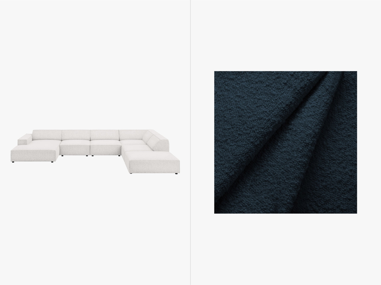Stilvolles, helles 7-Sitzer Ecksofa Jodie Boucle von Micadoni, modulares Design für individuelle Wohnraumgestaltung und Komfort.