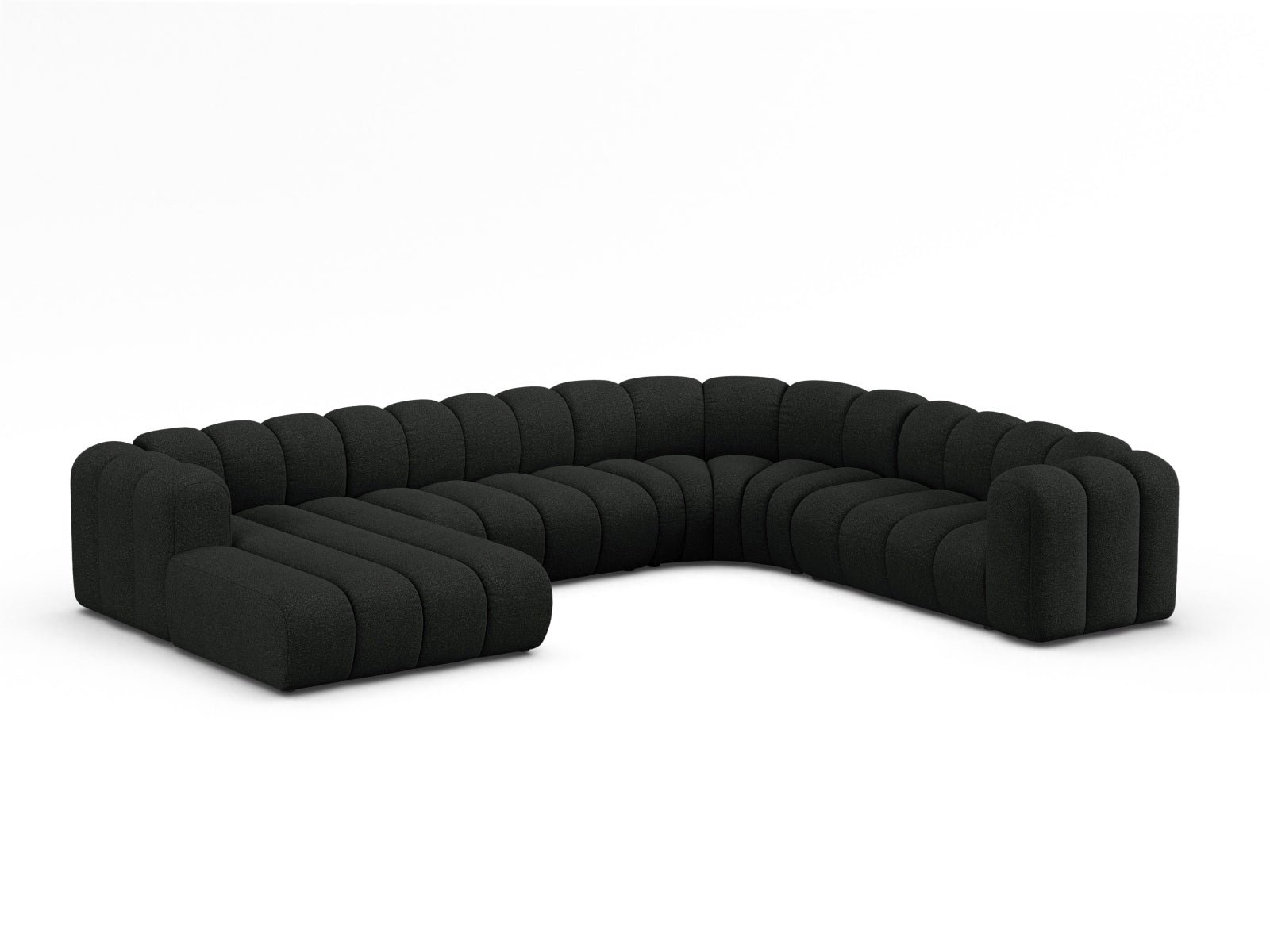 Lupine Boucle Modular Panoramic Ecksofa rechts 6 Sitzer in Black präsentiert im Onlineshop von KAQTU Design AG. Ecksofa rechts ist von Micadoni