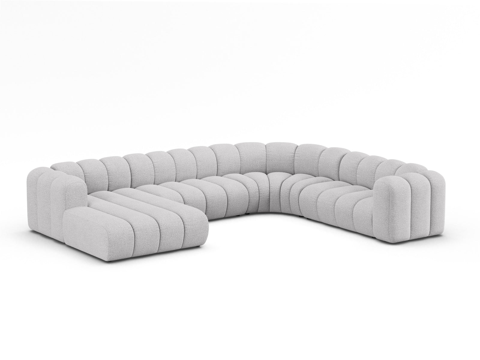 Lupine Boucle Modular Panoramic Ecksofa rechts 6 Sitzer in Light Grey-Baloo präsentiert im Onlineshop von KAQTU Design AG. Ecksofa rechts ist von Micadoni