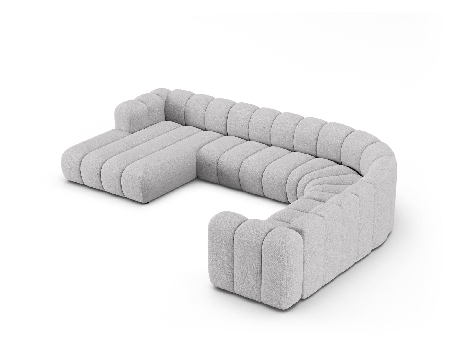 Lupine Boucle Modular Panoramic Ecksofa rechts 6 Sitzer in Light Grey-Baloo präsentiert im Onlineshop von KAQTU Design AG. Ecksofa rechts ist von Micadoni