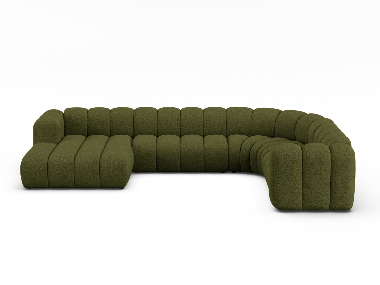 Lupine Boucle Modular Panoramic Ecksofa rechts 6 Sitzer in Dark Olive Green präsentiert im Onlineshop von KAQTU Design AG. Ecksofa rechts ist von Micadoni