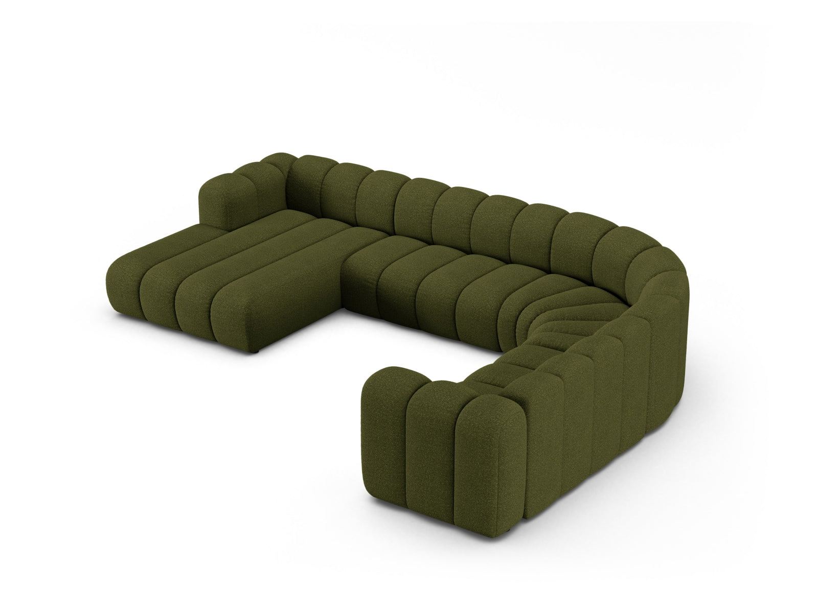 Lupine Boucle Modular Panoramic Ecksofa rechts 6 Sitzer in Dark Olive Green-Baloo präsentiert im Onlineshop von KAQTU Design AG. Ecksofa rechts ist von Micadoni