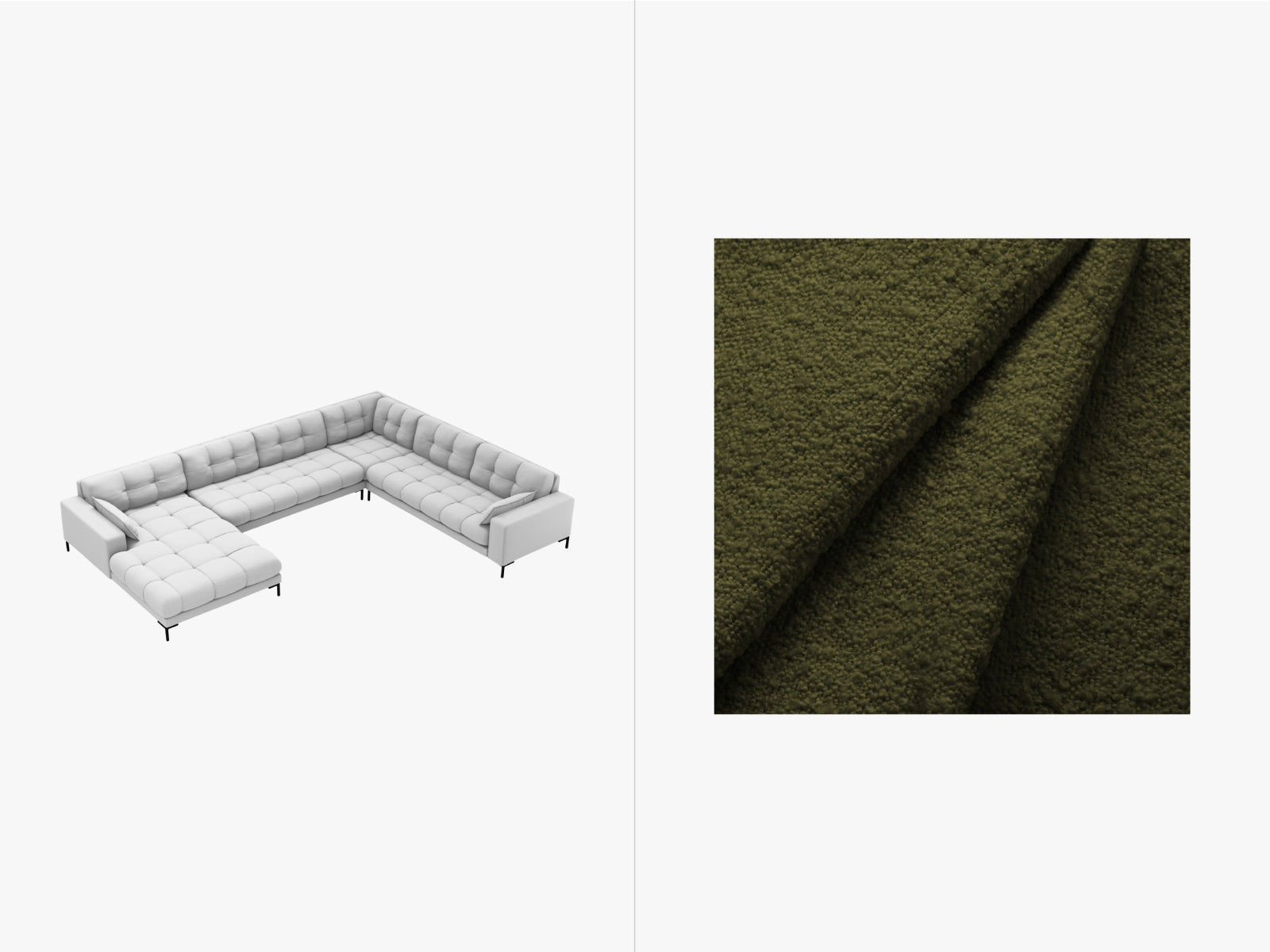 Mamaia Panoramic Ecksofa rechts 7 Sitzer in Dark Olive Green/Schwarz-Baloo präsentiert im Onlineshop von KAQTU Design AG. Ecksofa rechts ist von Micadoni