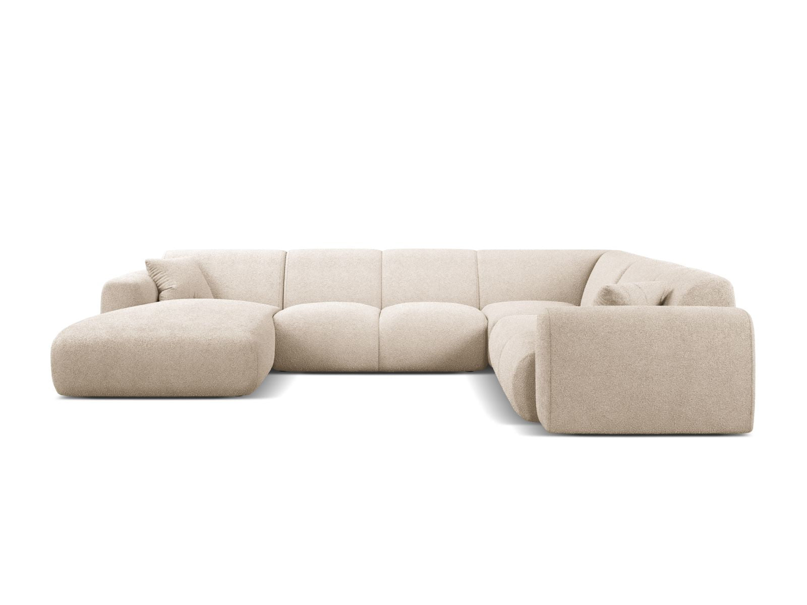 Beige 6-Sitzer Ecksofa Molino von Micadoni, modernes Design mit modularer Panoramafunktion, ideal für stilvolle Wohnräume.