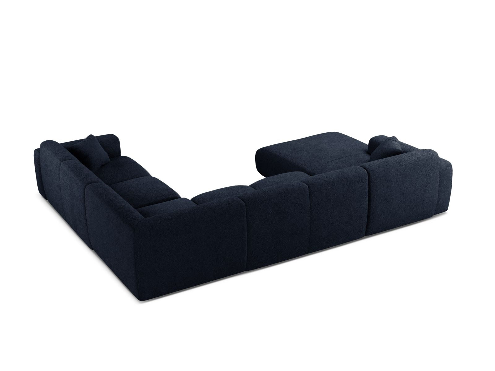 Modulares 6-Sitzer Ecksofa Molino in tiefem Blau, perfekt für stilvolle Wohnzimmer, bietet großzügigen Sitzkomfort und modernes Design.