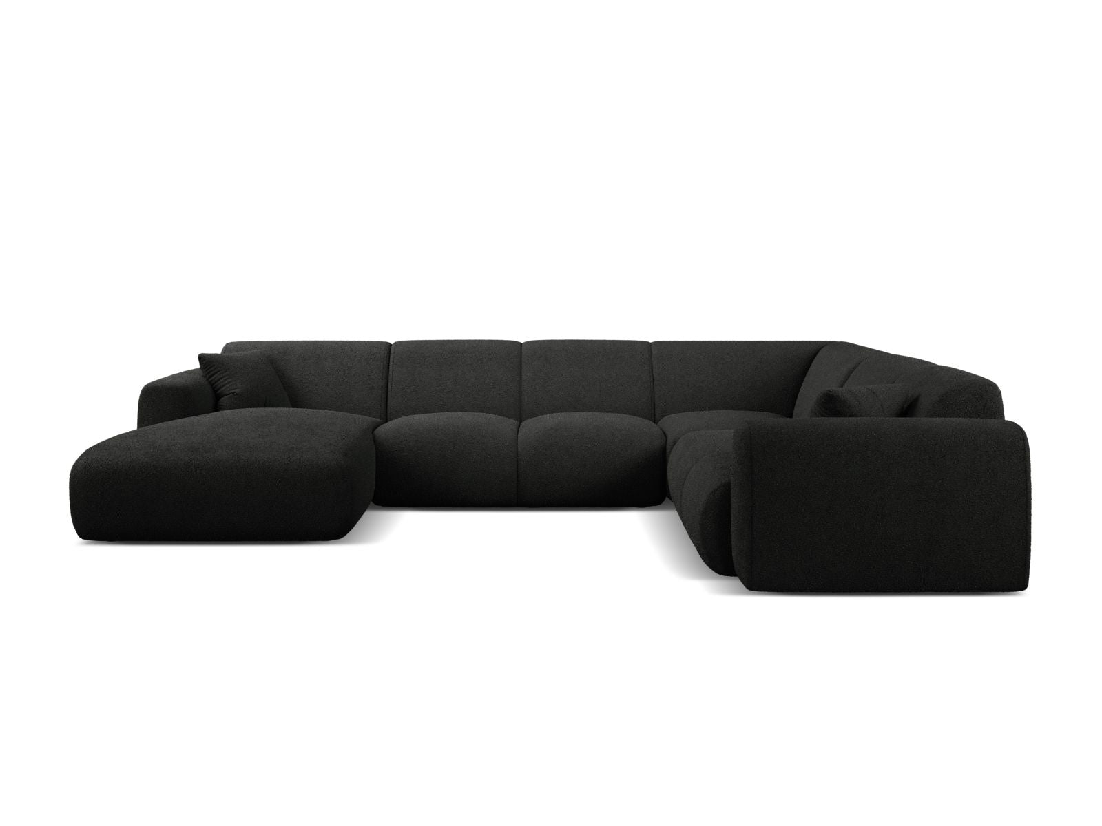 Elegantes 6-Sitzer Ecksofa Molino in Schwarz-Baloo, ideal für moderne Wohnräume, mit modularer Panoramafunktion und komfortablem Design.