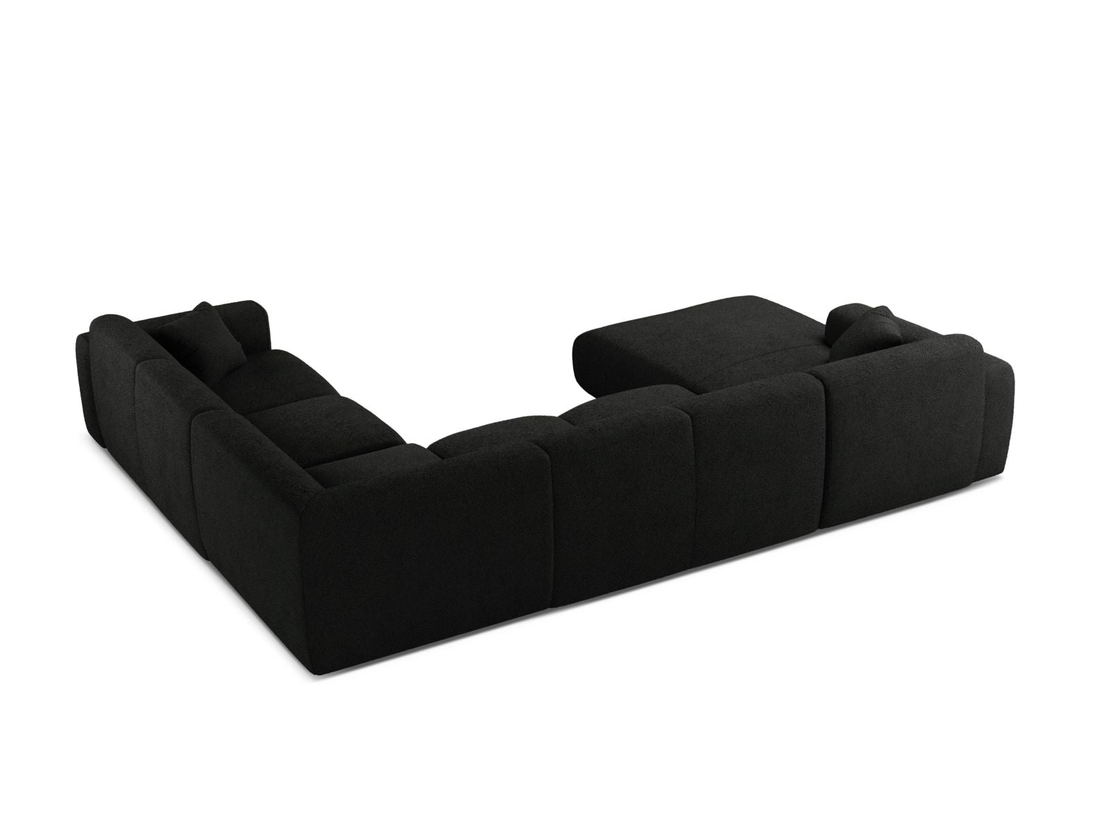 Stilvolles 6-Sitzer Ecksofa Molino in Schwarz-Baloo, perfekt für großzügige Räume, bietet vielseitige Sitzmöglichkeiten und modernen Komfort.