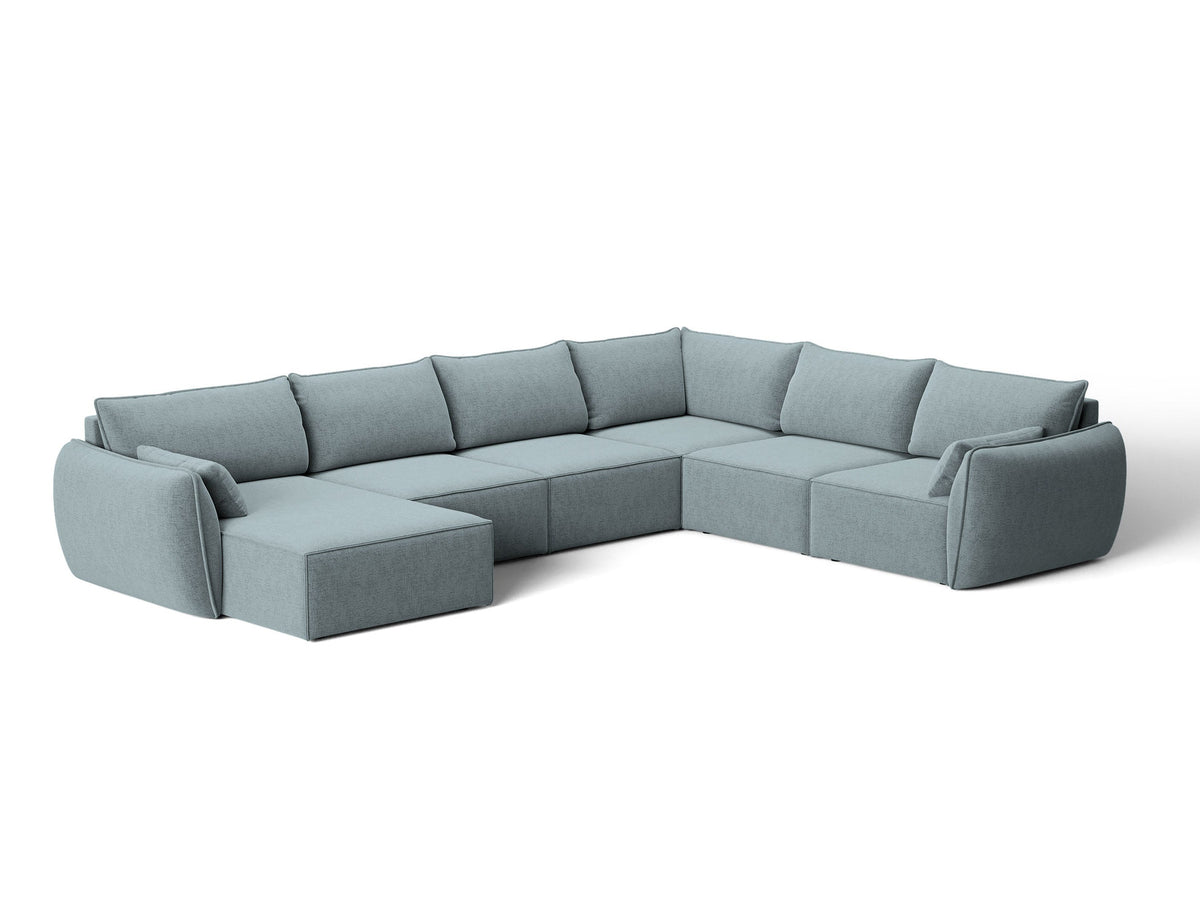 L-Sofa Kaelle Panoramasofa rechts von Micadoni, Stoffbezug, schwarze niedrige Beine
