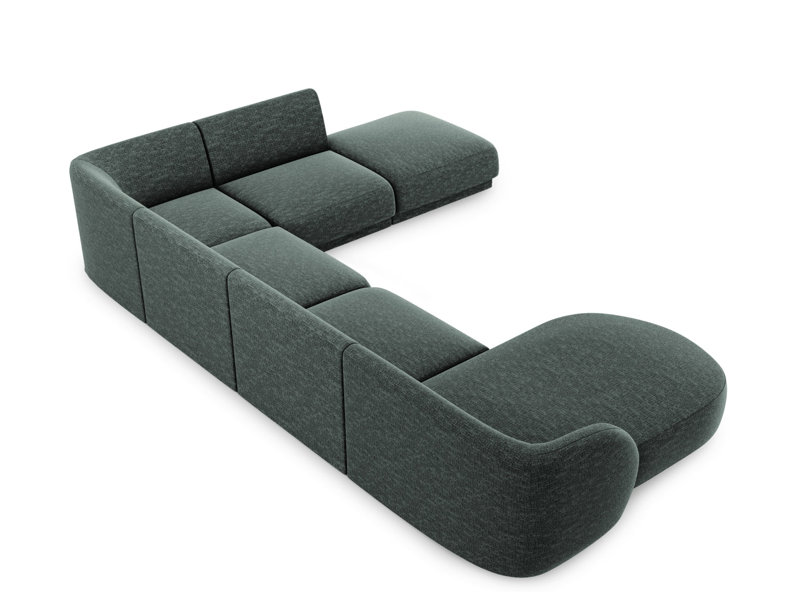 Stylisches Miley Panoramic Ecksofa rechts für 6 Personen in edlem Petrol-Haga, perfekt für gemütliche Abende und modernes Wohndesign.