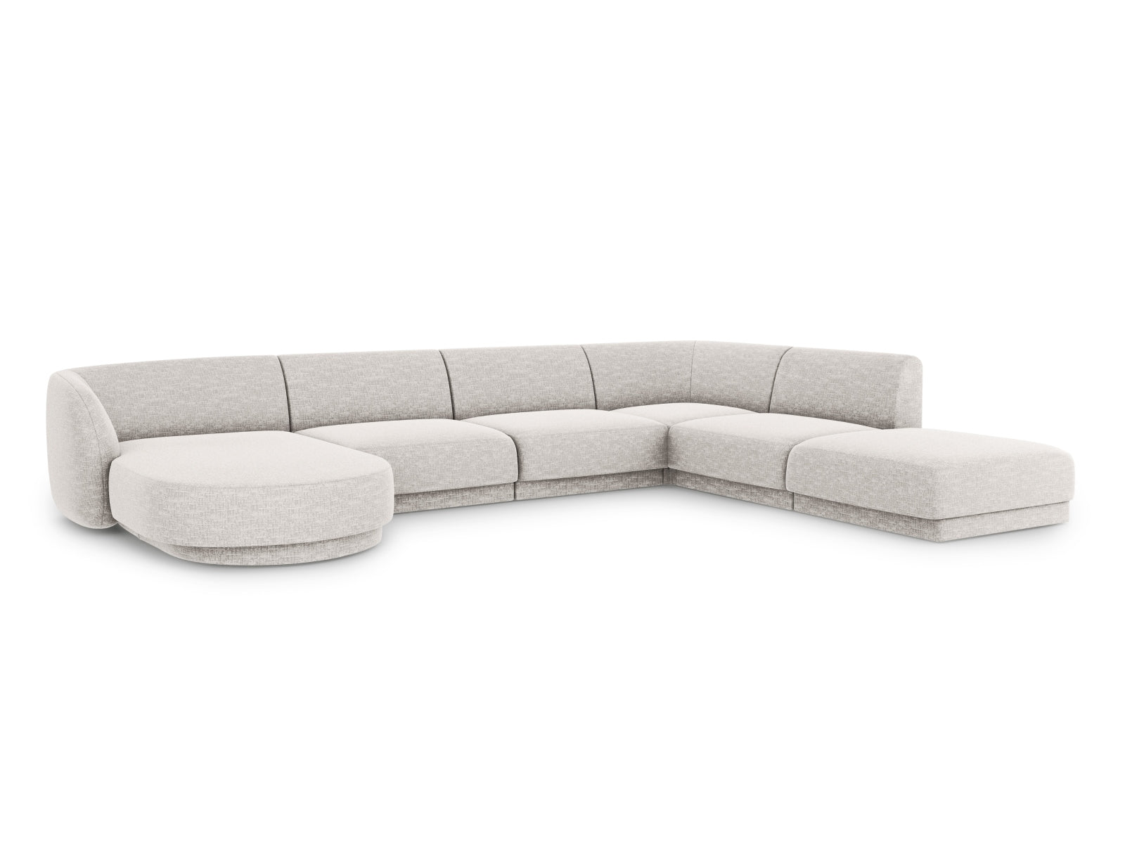 Stylisches Miley Panoramic Ecksofa rechts für 6 Personen in hellem Grau, ideal für moderne Wohnräume und gemütliche Abende.