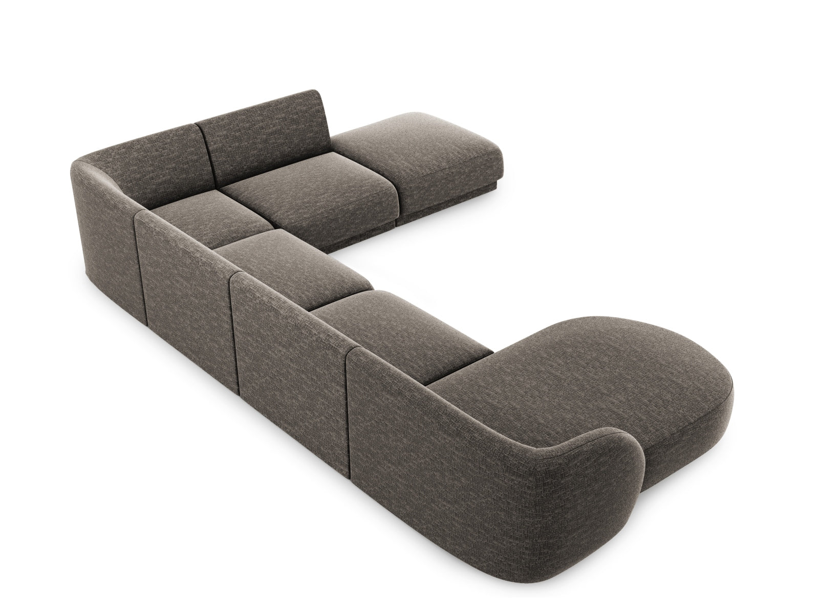 Elegantes Miley Panoramic Ecksofa rechts für 6 Personen in stilvollem Grau, perfekt für gesellige Runden und entspannte Stunden im Wohnzimmer.