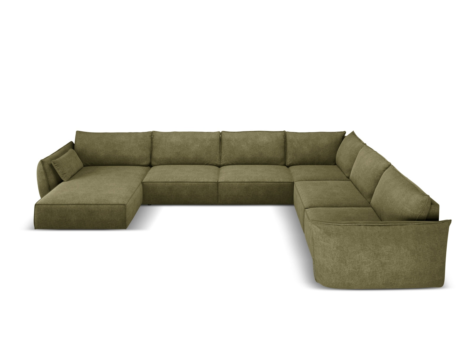 Elegantes Kaelle Panoramic Ecksofa rechts für 8 Personen in stilvollem Grün, ideal für moderne Wohnräume und gemütliche Abende.
