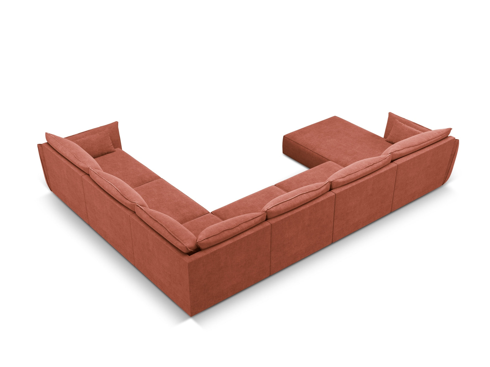 Modernes Kaelle Panoramic Ecksofa rechts für 8 Personen in ansprechendem Terracotta, perfekt für gesellige Abende und stilvolle Einrichtung.