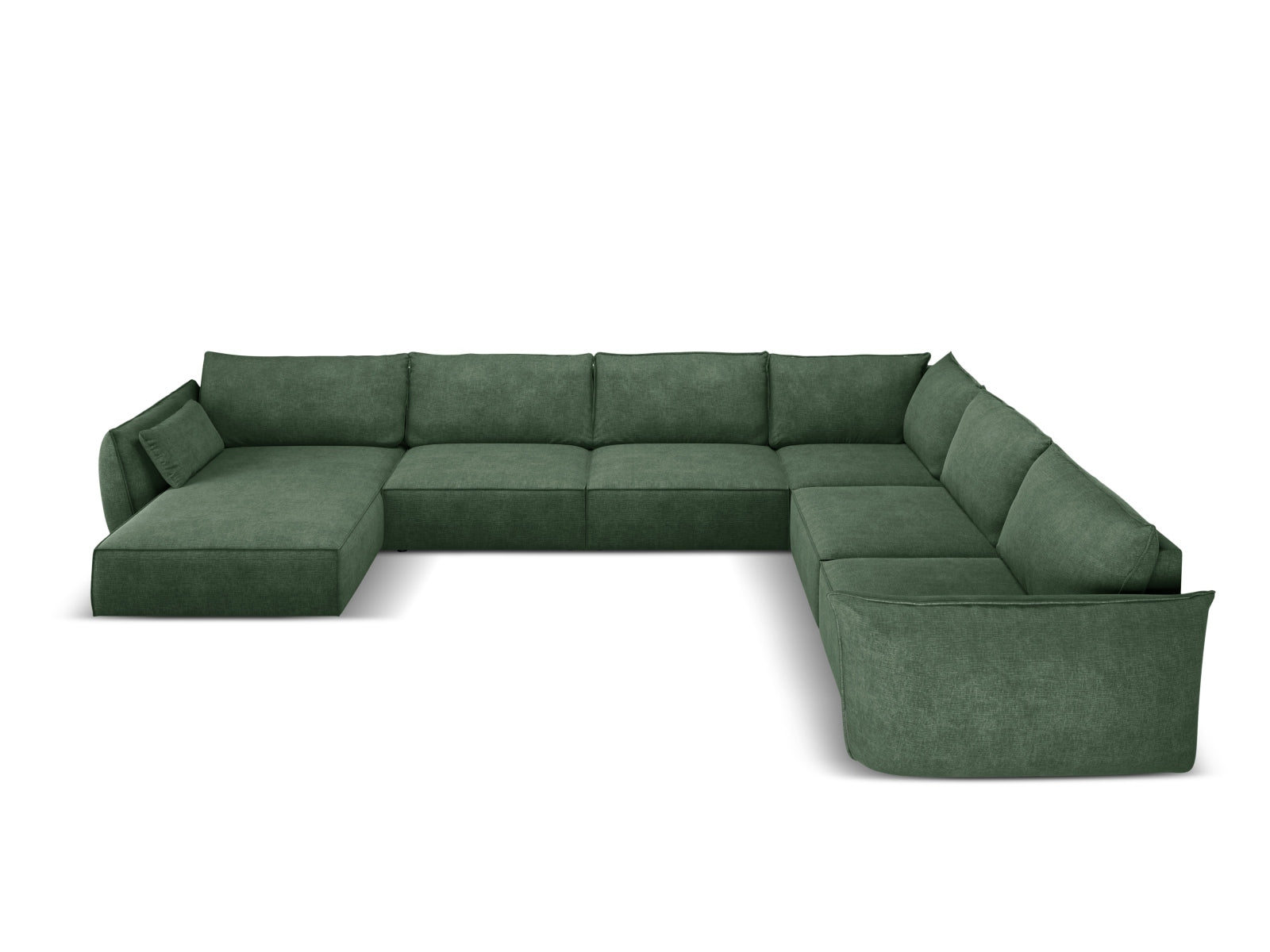 Elegantes Kaelle Panoramic Ecksofa rechts für 8 Personen in sattem Flaschengrün, ideal für stilvolle Wohnräume.