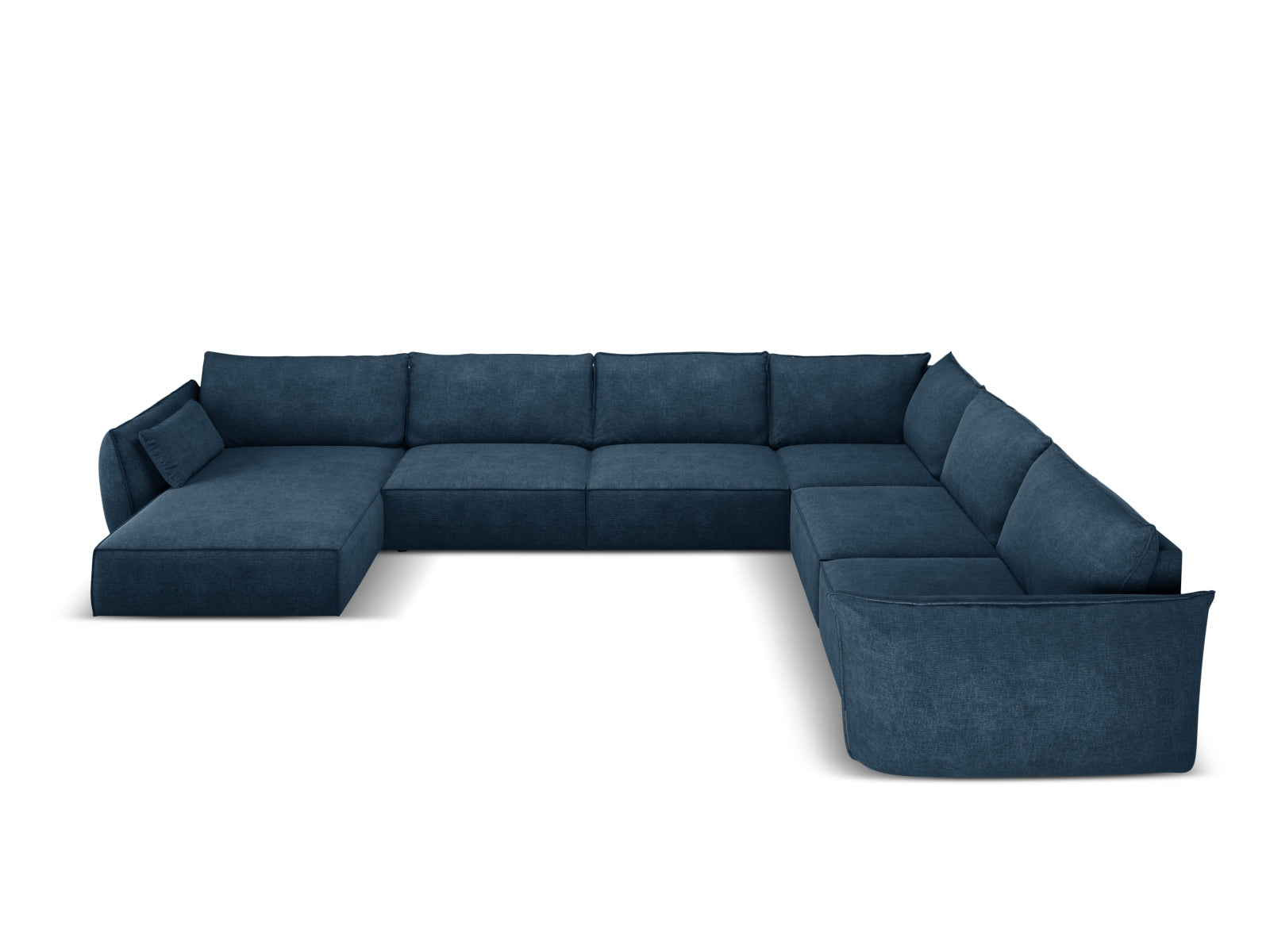 Elegantes Kaelle Panoramic Ecksofa rechts für 8 Personen in Royal Blue, ideal für stilvolle Wohnräume und gesellige Abende.