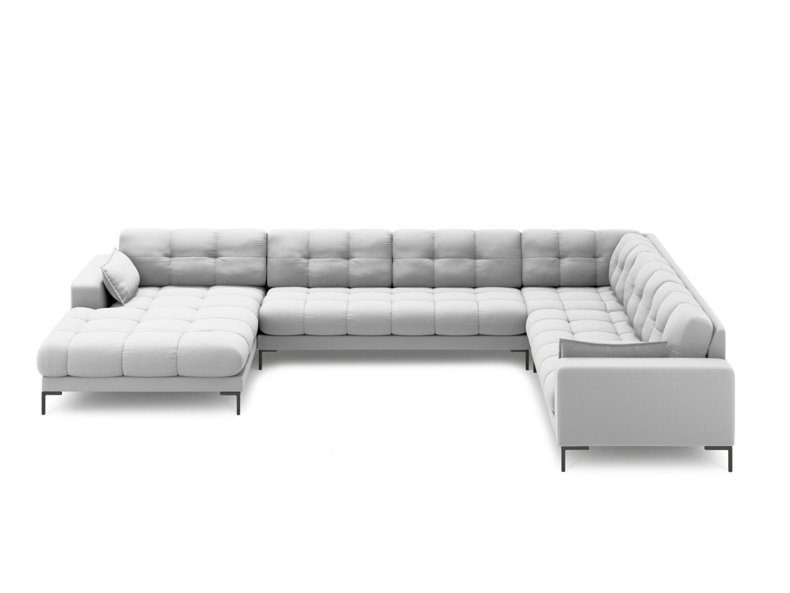 Elegantes Mamaia Panoramic Ecksofa rechts in hellgrau und schwarz, ideal für stilvolle Wohnräume. 7-Sitzer für maximalen Komfort.