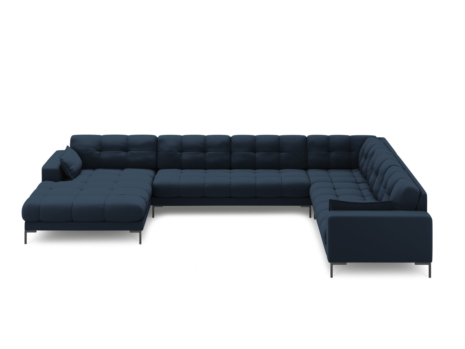 Elegantes Mamaia Panoramic Ecksofa rechts in stilvollem Blau und Schwarz, ideal für moderne Wohnräume und gesellige Abende.