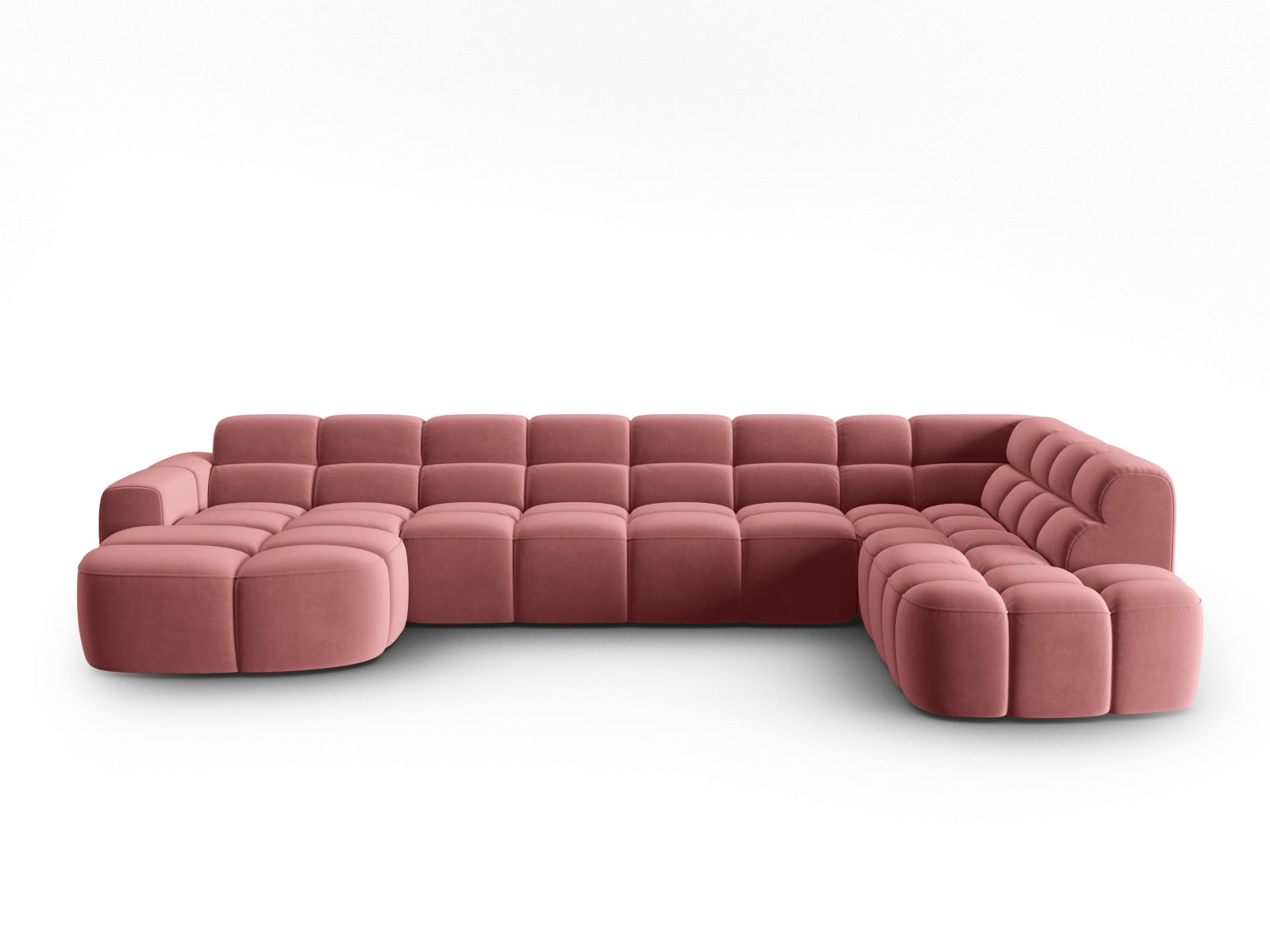 Lisa Velour Panoramic Ecksofa rechts 7 Sitzer in Flamingo präsentiert im Onlineshop von KAQTU Design AG. Ecksofa rechts ist von Micadoni