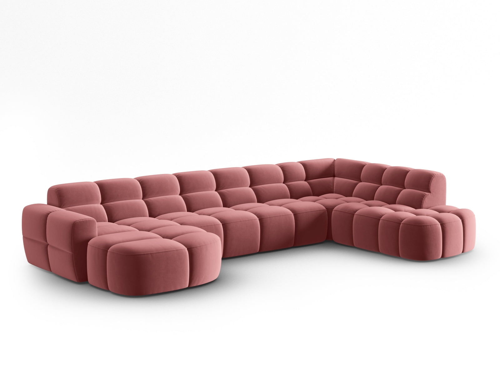Entdecken Sie das elegante Lisa Velour Panoramic Ecksofa rechts 7 Sitzer von Micadoni. Ideal für stilvolle Wohnräume, bietet es höchsten Komfort und modernes Design.
