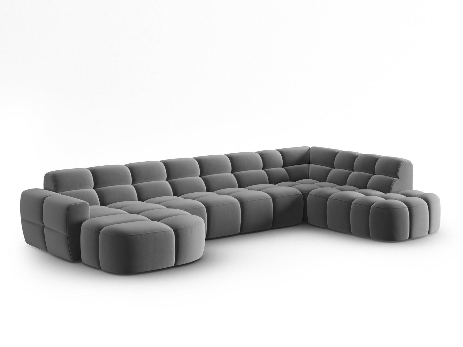 Entdecken Sie das elegante Lisa Velour Panoramic Ecksofa rechts 7 Sitzer von Micadoni. Ideal für stilvolle Wohnräume, bietet es höchsten Komfort und modernes Design.
