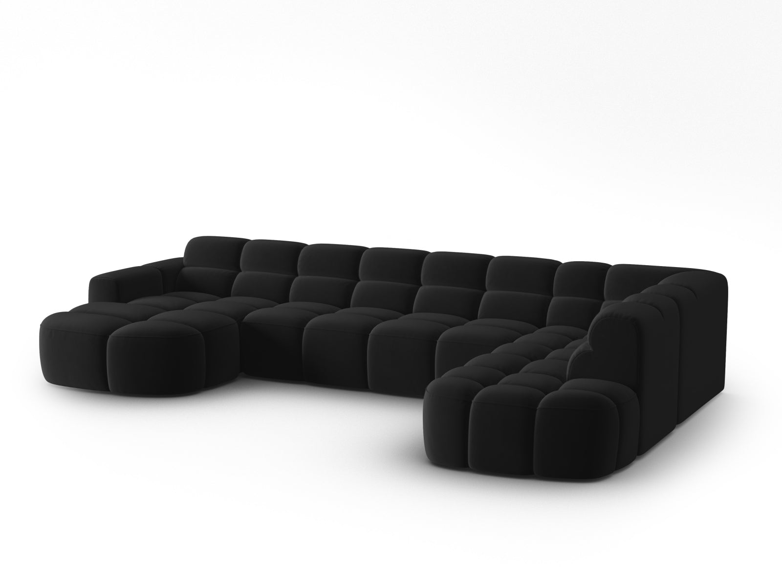 Erleben Sie das stilvolle Lisa Velour Panoramic Ecksofa rechts 7 Sitzer von Micadoni. Perfekt für Ihr modernes Zuhause, vereint es Komfort und Eleganz.