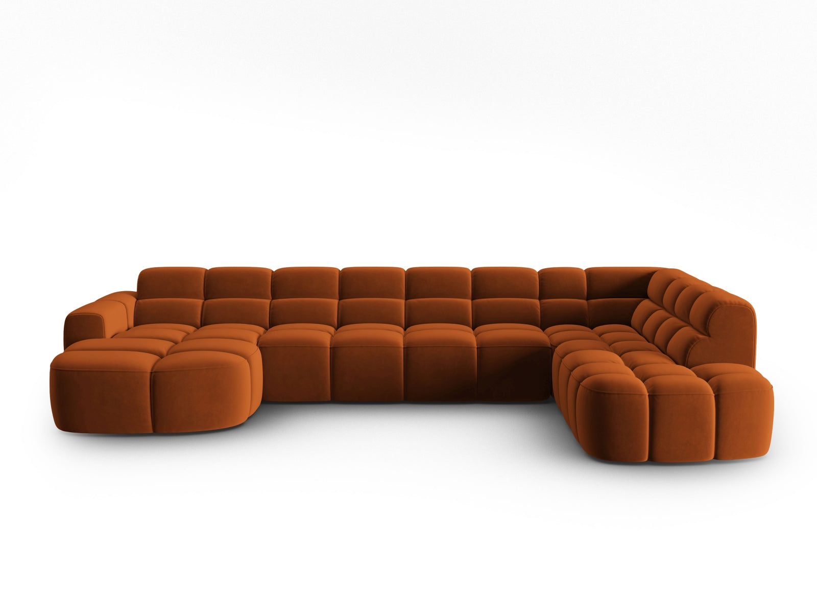 Lisa Velour Panoramic Ecksofa rechts 7 Sitzer in Terracotta präsentiert im Onlineshop von KAQTU Design AG. Ecksofa rechts ist von Micadoni