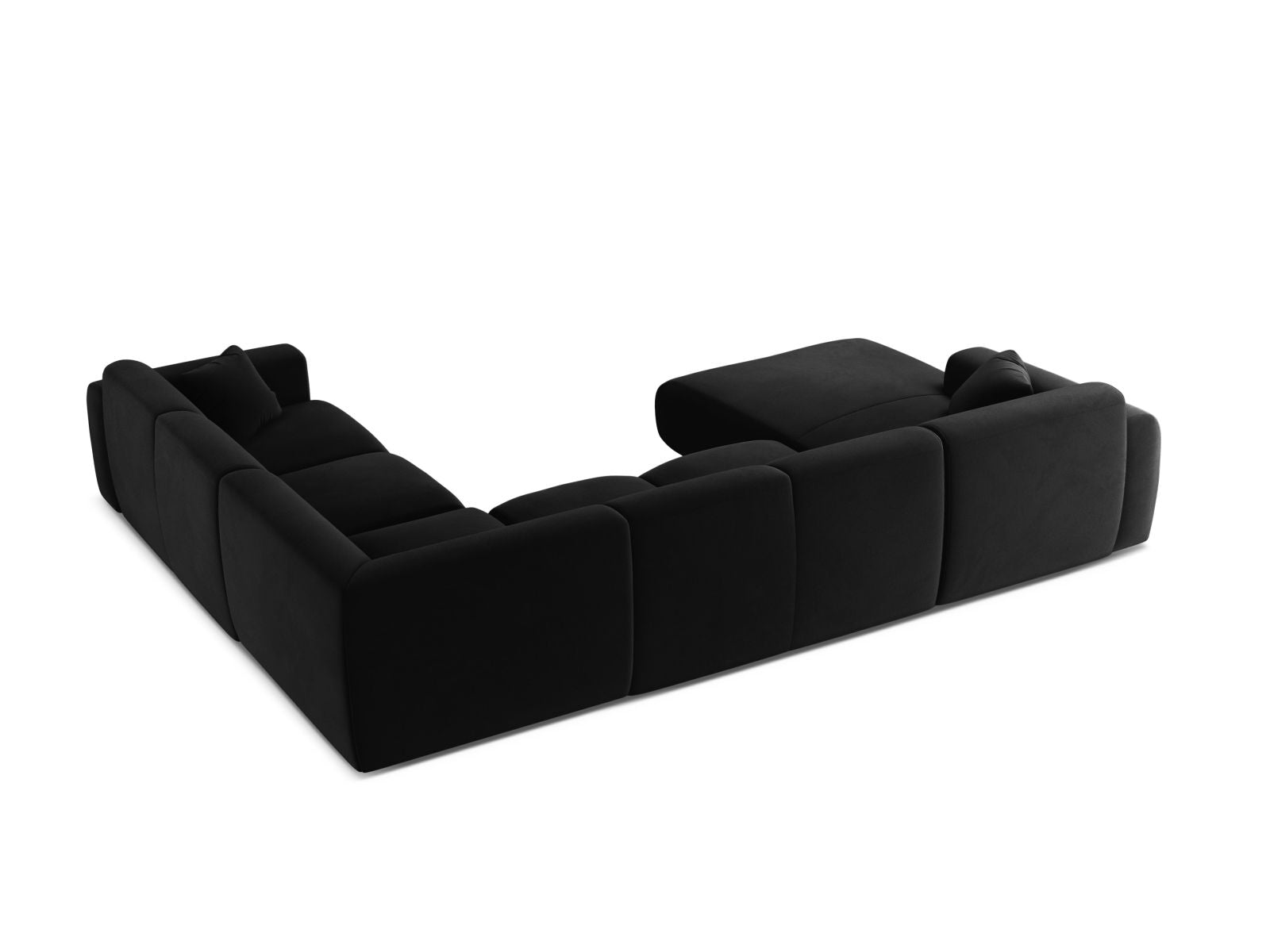 Modulares 6-Sitzer Ecksofa Molino in Schwarz, bietet großzügigen Sitzkomfort und modernes Design für Ihr Zuhause.