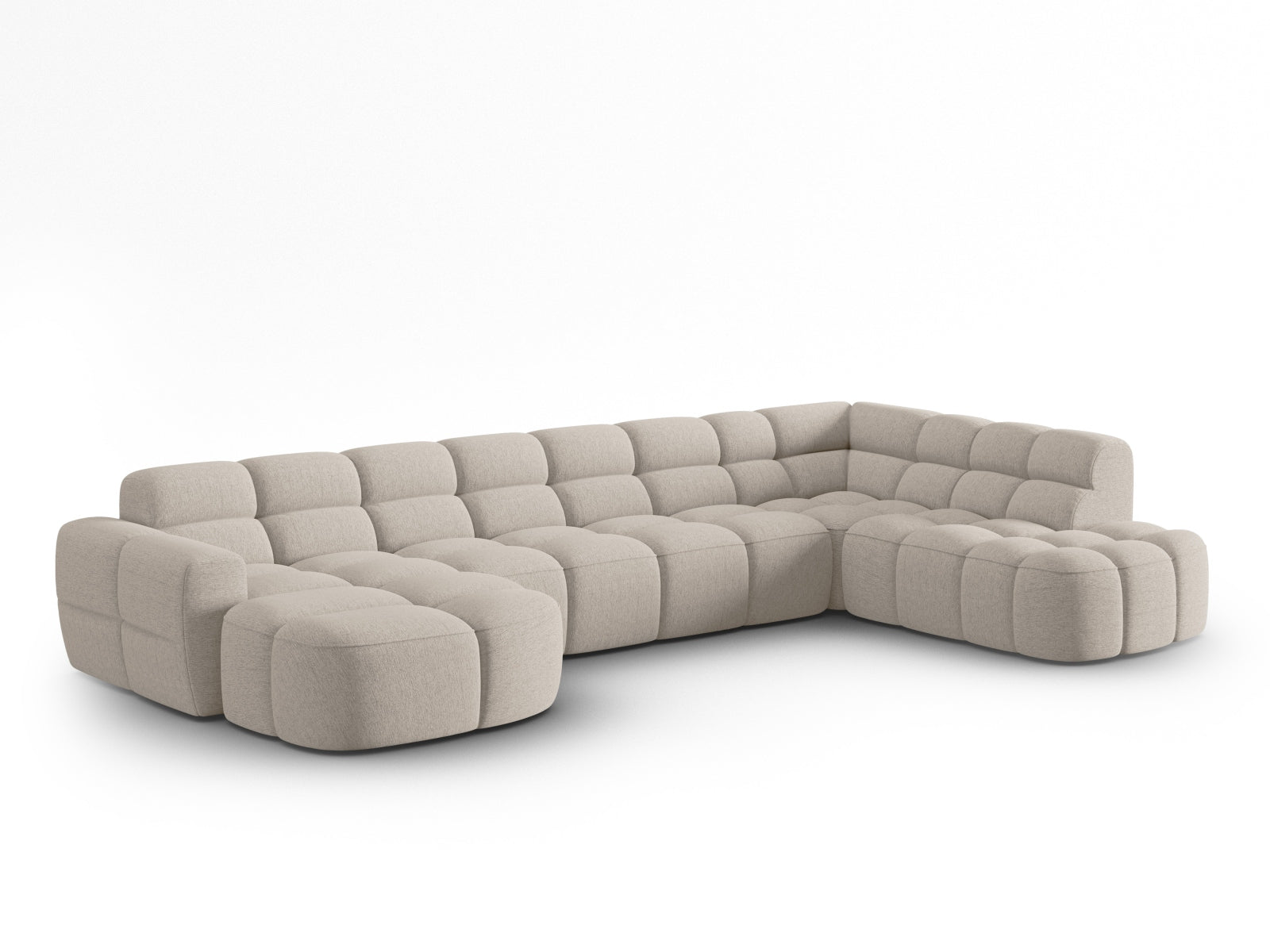Erleben Sie das stilvolle Lisa Panoramic Ecksofa rechts 7 Sitzer von Micadoni. Luxuriöser Velours, viel Platz und zeitgemässes Design für Ihr Zuhause.