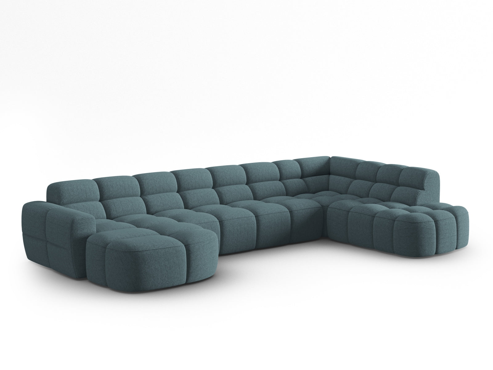 Entdecken Sie das elegante Lisa Panoramic Ecksofa rechts 7 Sitzer von Micadoni. Hochwertiger Velours, grosszügiger Platz und modernes Design für Ihr Wohnzimmer.