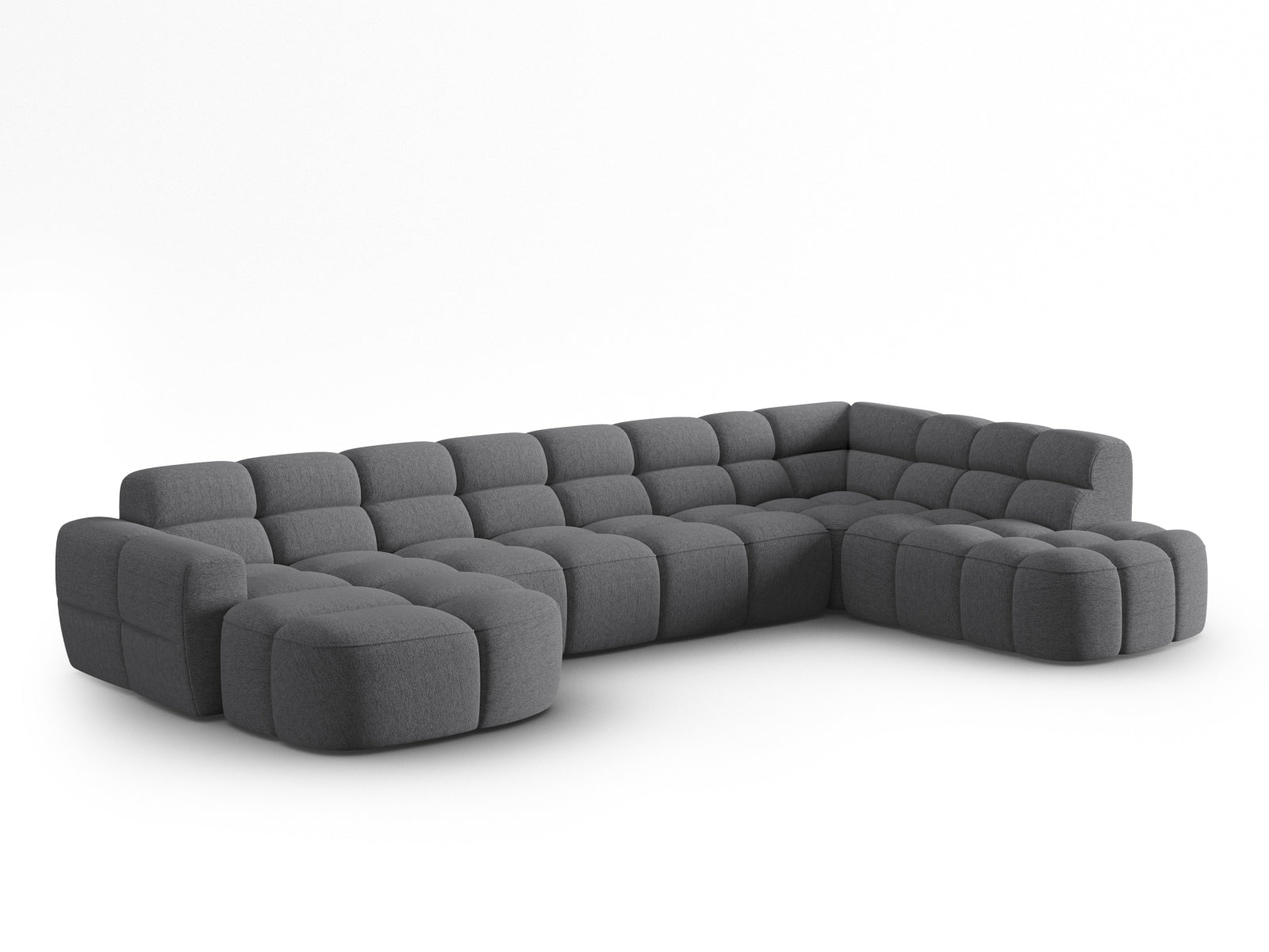 Entdecken Sie das elegante Lisa Panoramic Ecksofa rechts 7 Sitzer von Micadoni. Hochwertiger Velours, grosszügiger Platz und modernes Design für Ihr Wohnzimmer.
