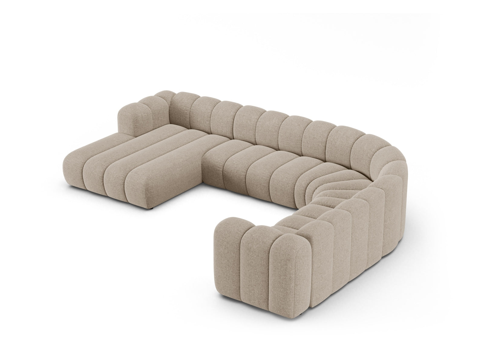 Gemütliches Lupine Modular Panoramic Ecksofa rechts für 6 Personen in edlem Dunkelbeige, perfekt für stilvolle Wohnzimmergestaltung.