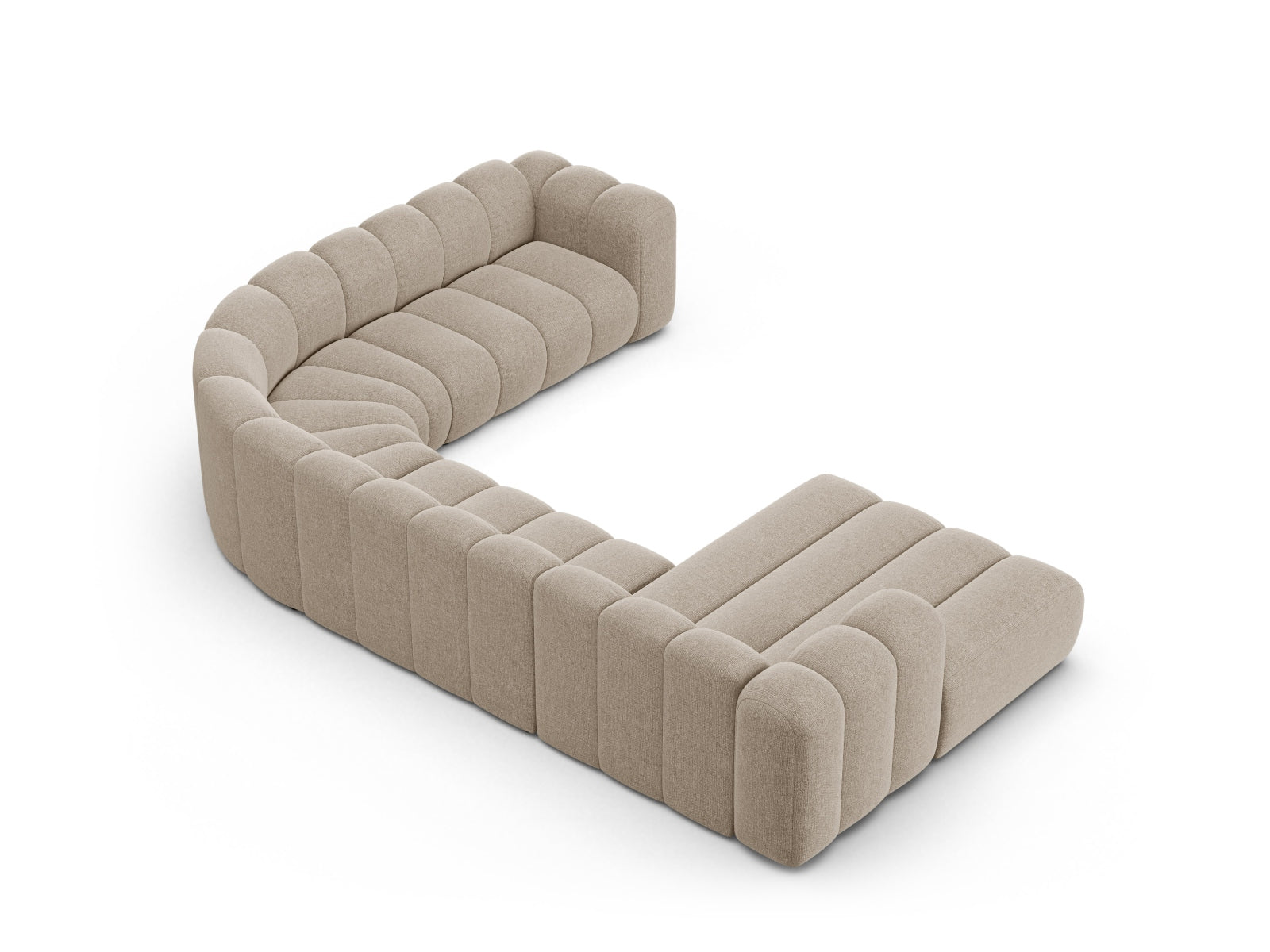 Elegantes Lupine Modular Panoramic Ecksofa rechts für 6 Personen in hochwertigem Dunkelbeige, ideal für moderne Wohnräume.