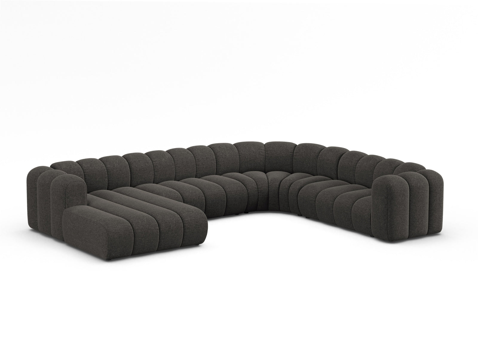 Elegantes Lupine Modular Panoramic Ecksofa rechts für 6 Personen in Dunkelgrau, ideal für stilvolle Wohnräume.