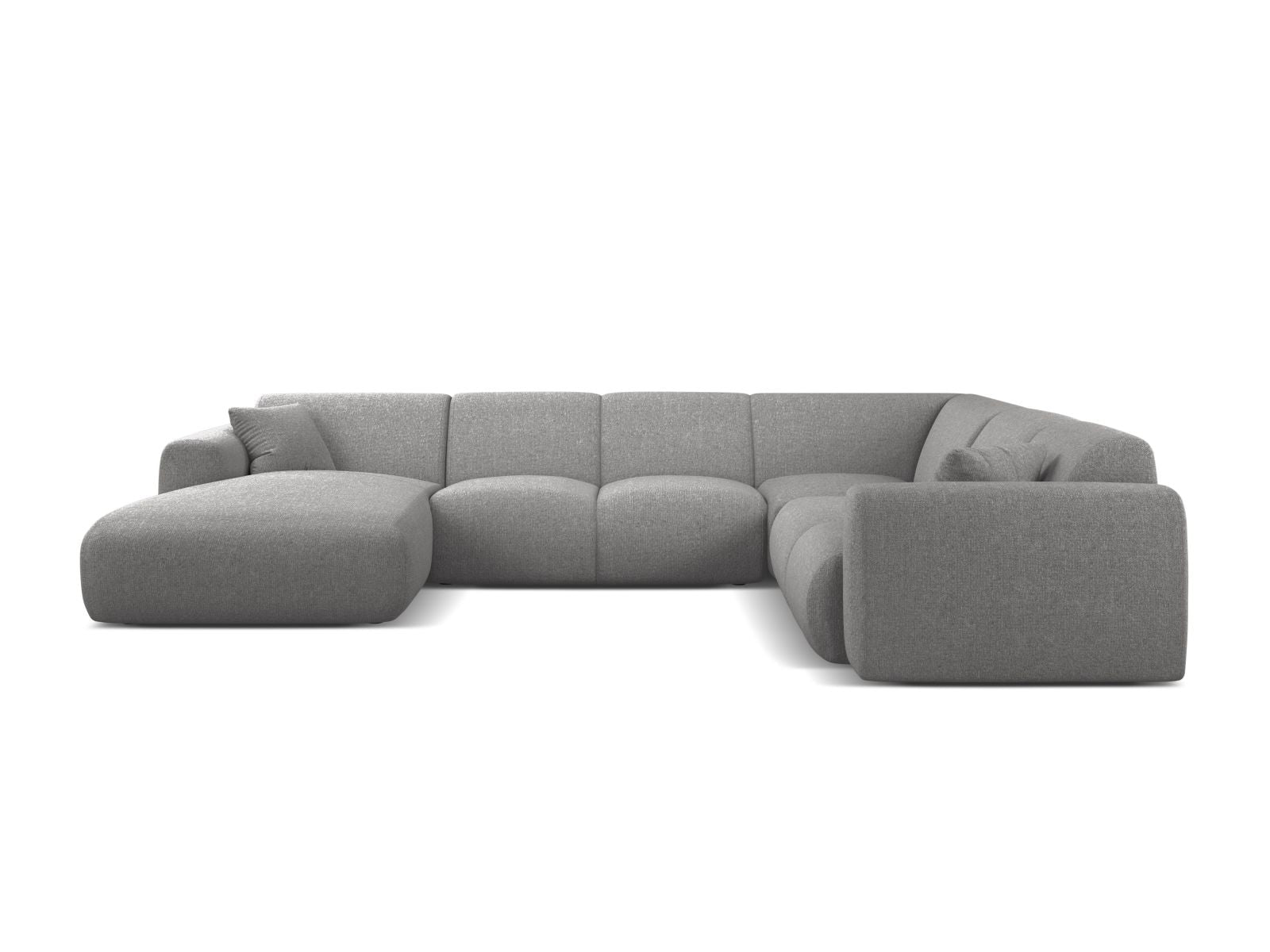Elegantes 6-Sitzer Ecksofa Molino in hellem Grau, ideal für moderne Wohnräume, bietet Komfort und Stil für gesellige Abende.