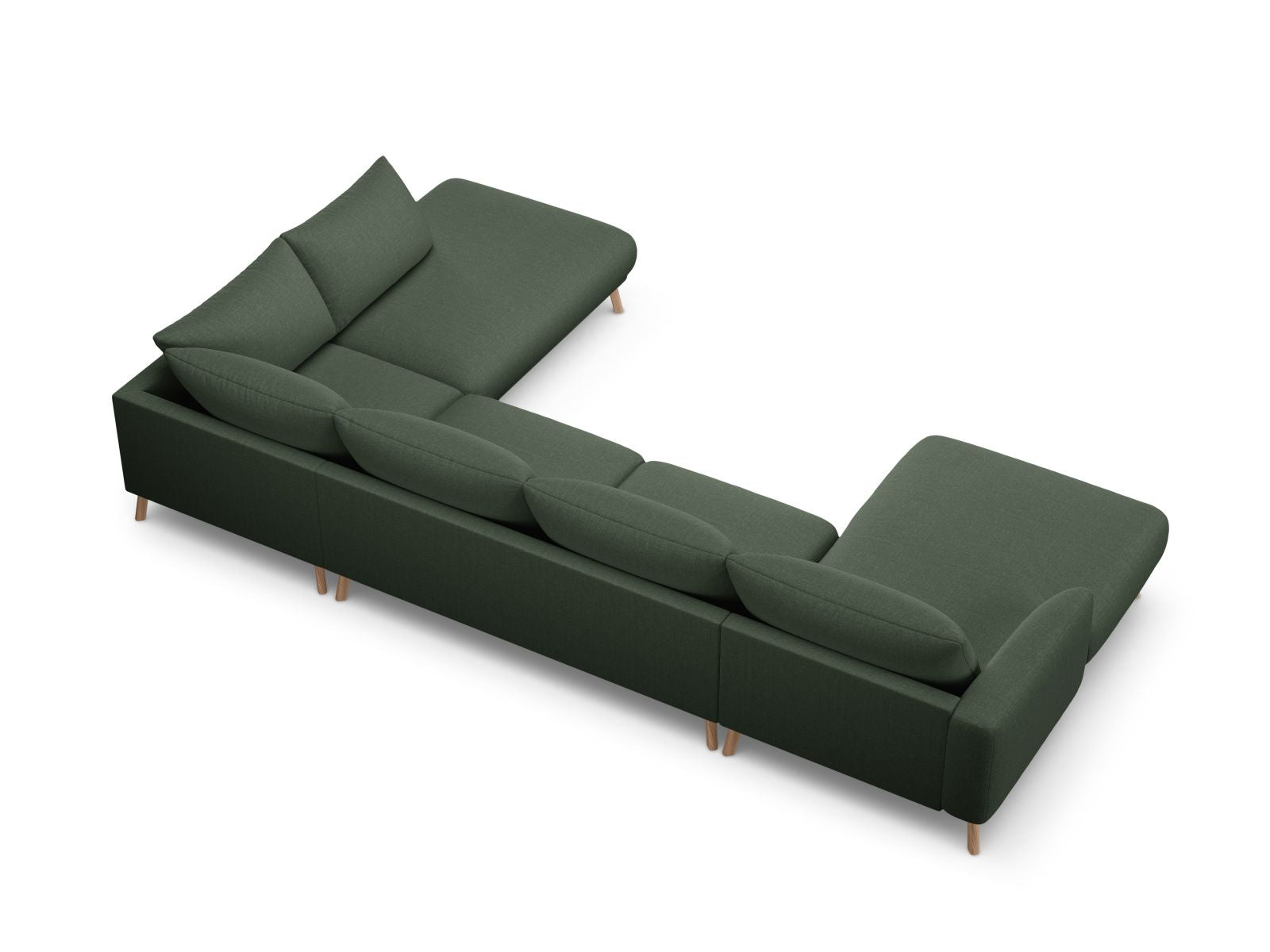 Elegantes 6-Sitzer Ecksofa Panoramic Naomi in Moss Green-Liberty, ideal für entspannte Stunden und stilvolle Akzente im Wohnraum.