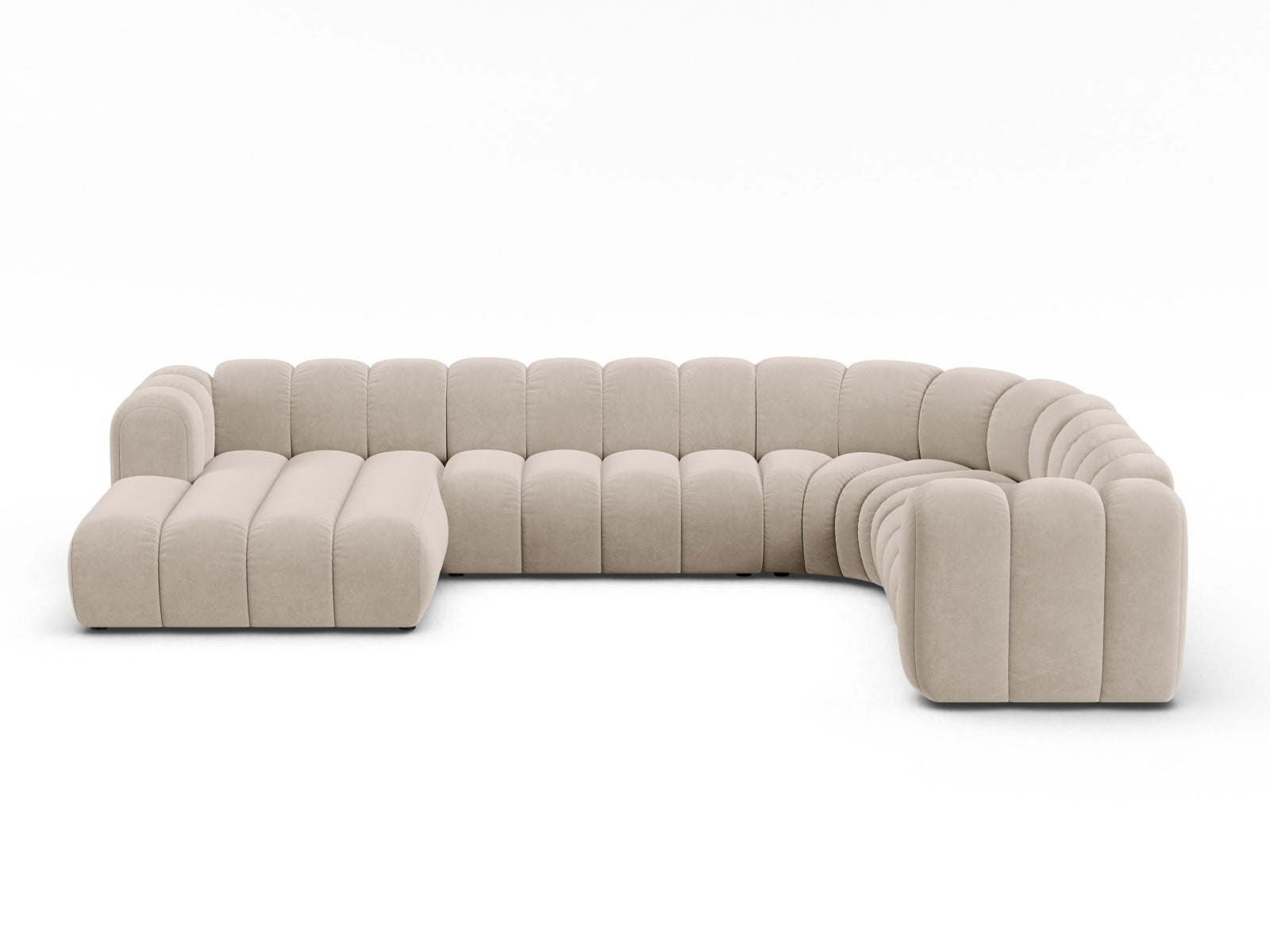 Lupine Velour Modular Panoramic Ecksofa rechts 6 Sitzer in Beige präsentiert im Onlineshop von KAQTU Design AG. Ecksofa rechts ist von Micadoni