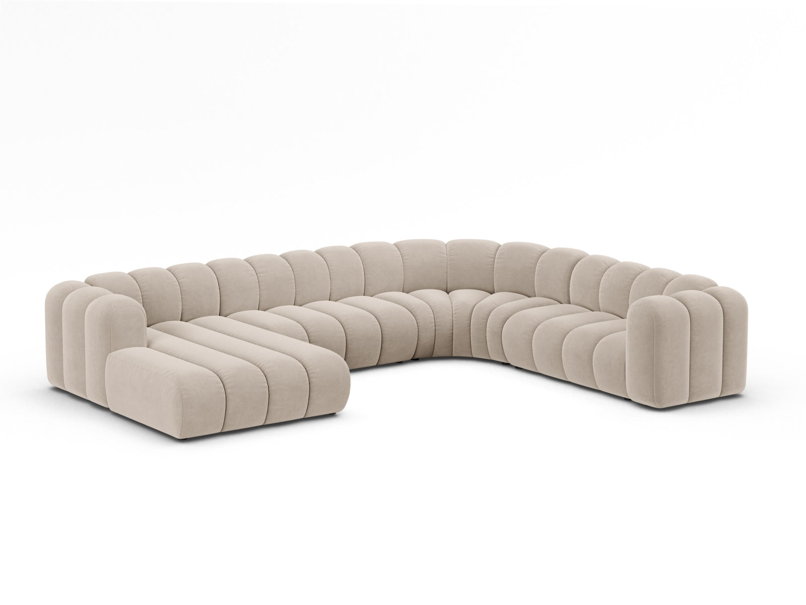 Lupine Velour Modular Panoramic Ecksofa rechts 6 Sitzer in Beige-Salvador präsentiert im Onlineshop von KAQTU Design AG. Ecksofa rechts ist von Micadoni
