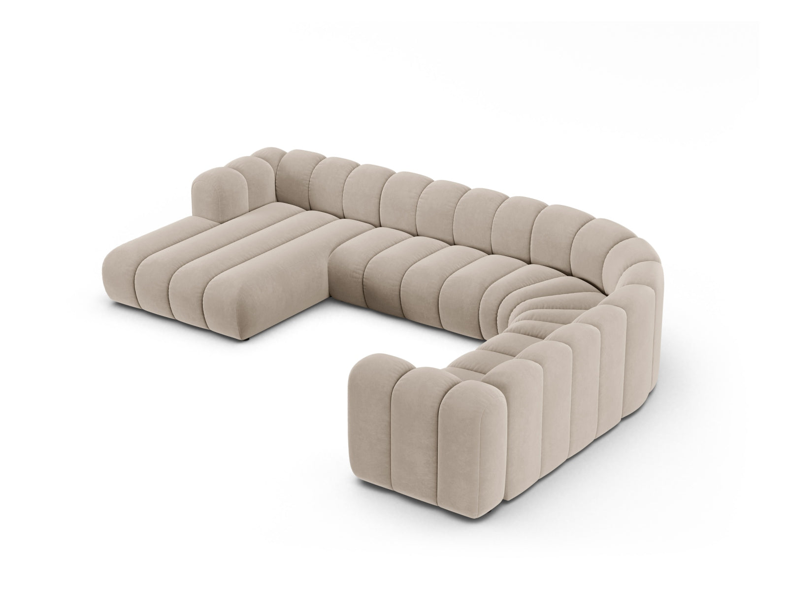 Lupine Velour Modular Panoramic Ecksofa rechts 6 Sitzer in Beige präsentiert im Onlineshop von KAQTU Design AG. Ecksofa rechts ist von Micadoni